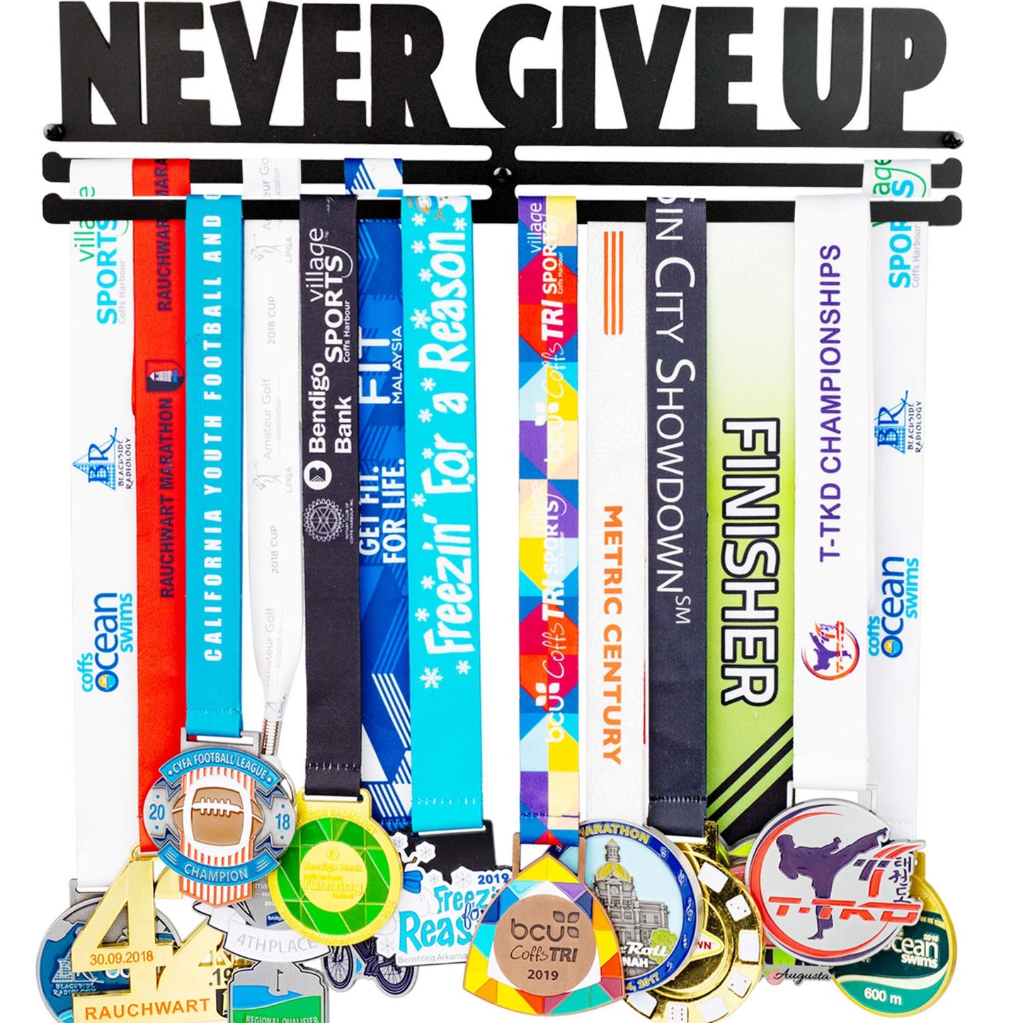 Miayork White Medal Holder Display Hanger Rack Frame for More Medals-Sports Medal Hanger and Ribbon Display Holder Rack with Easy Hanging Bars,Soccer Medal Hanger Display