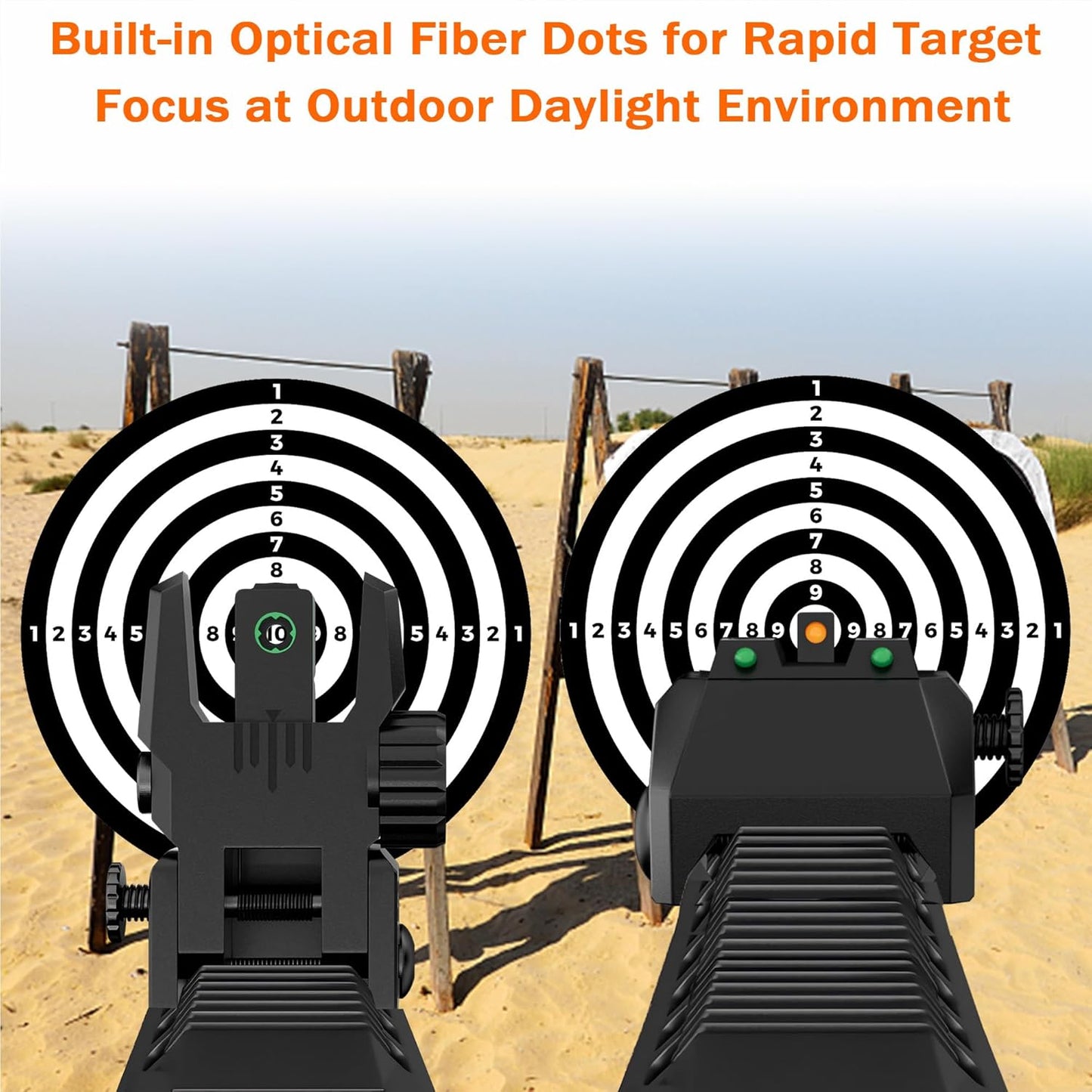 Skiennix Fiber Optic Sights - Tool-Free Adjustable Flip-Up Front & Rear Sights with Red/Green Dots