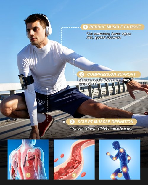 Nakuvara Compression Long Sleeve Shirts for Men, Mock Neck UPF 50+ Moisture Wicking Shirt, Cool Dry T-Shirt for Running Royal Blue