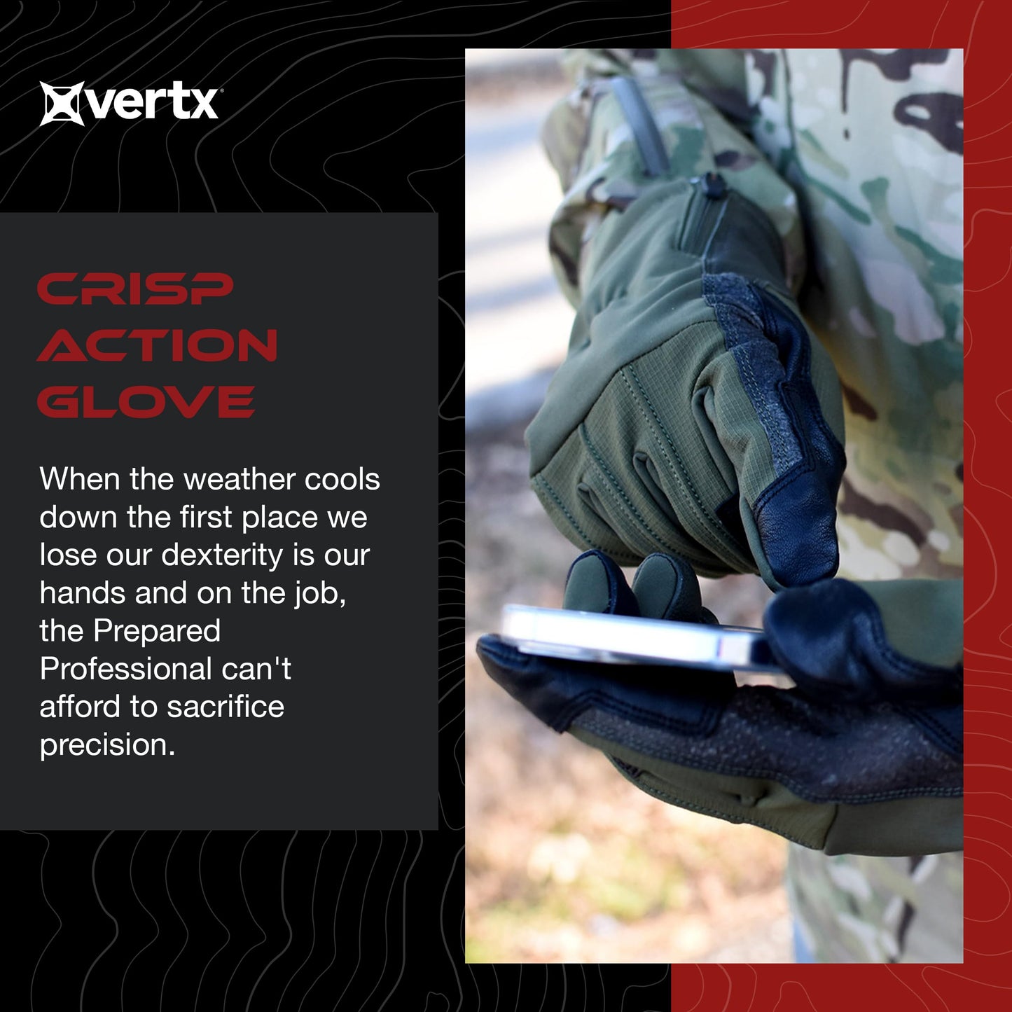 Vertx Crisp Action Mens Tactical Gloves, Water Resistant Breathable Gloves for Hunting Survival Outdoor Gear, It's Black - X-Large