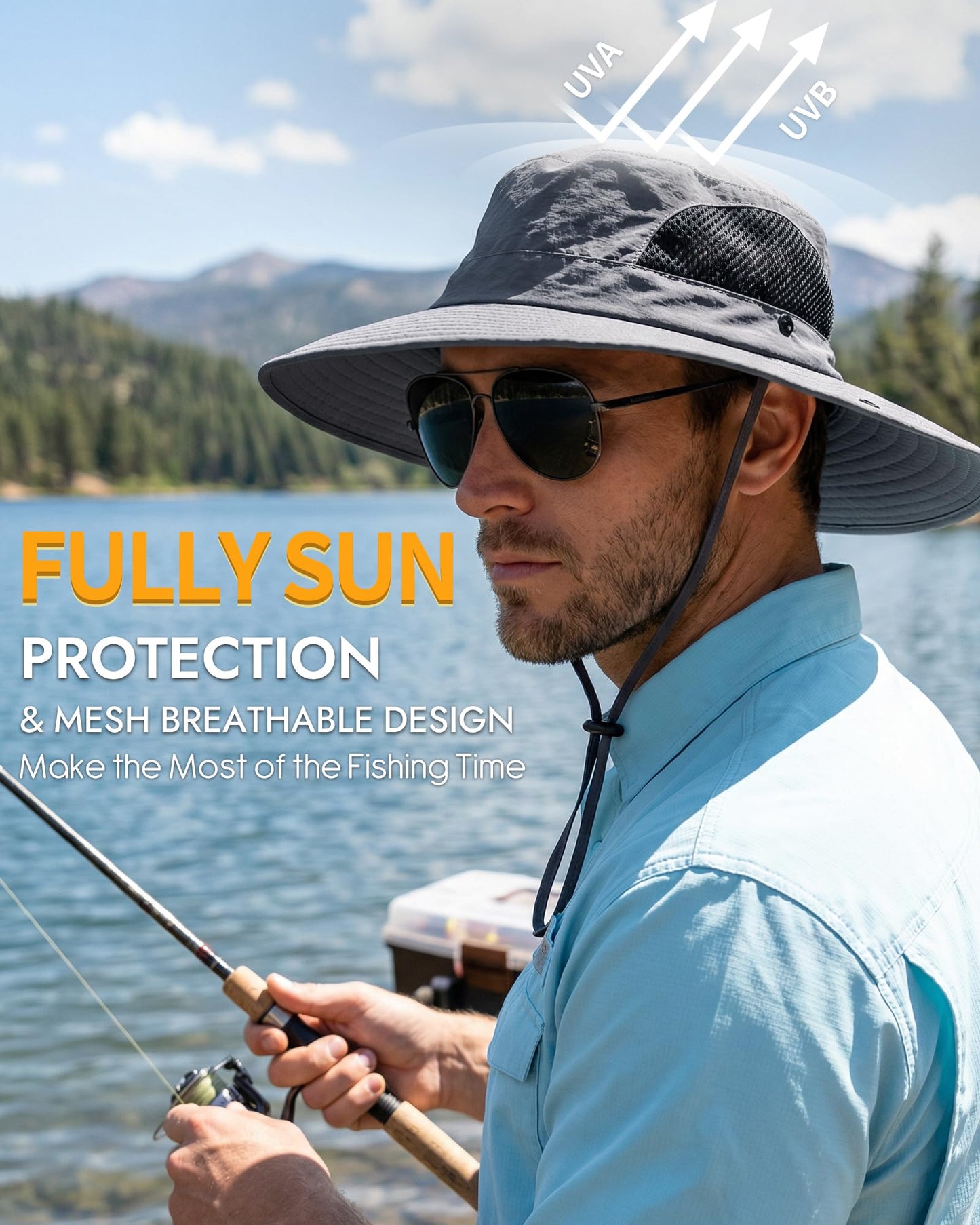 Sun Hats for Men Fishing Hiking Hat Sun Protection Wide Brim Bucket Hat