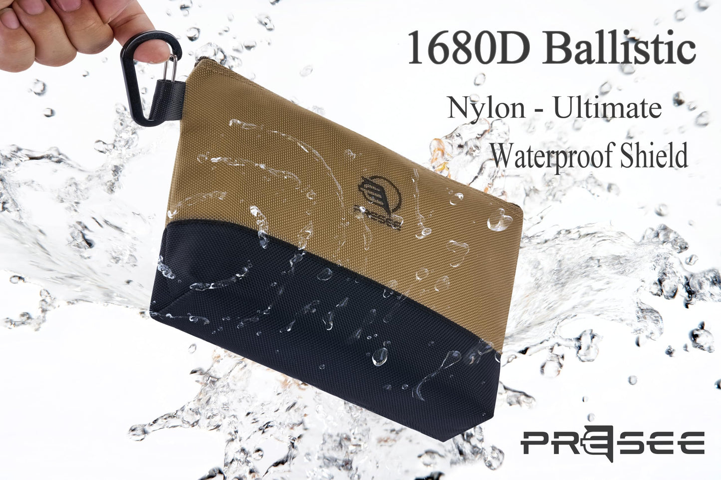 Tool Pouch Zipper Small Tool Pouches Organizer Bag with Metal Carabiner, Nylon 1680D Heavy Duty for Wrenches, Screwdrivers, Pliers, Pack of 2, Green Khaki, 10.5 Inch