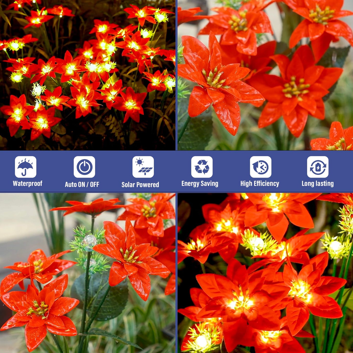 TONULAX Solar Swaying Garden Lights - Upgraded Version Solar Swaying Flower Lights Outdoor,Poinsettia Flower Lights for Yard Decor, Garden Decoration, Enlarged Solar Panel (2pack)