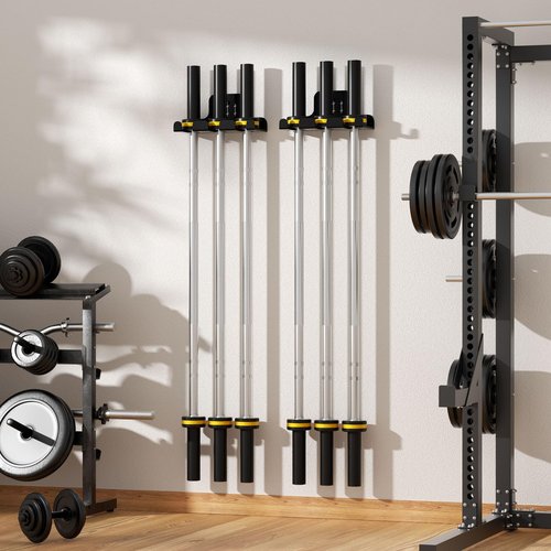 JNIHEEP Barbell Wall Holder,Olympic Hanger,Garage Gym Bar Wall Rack with 3 Bar Holders,Vertical Barbell Mount Rack,Space Saving Commercial or Home Gym Accessory,Holds Under 33mm Bar Size(Black)
