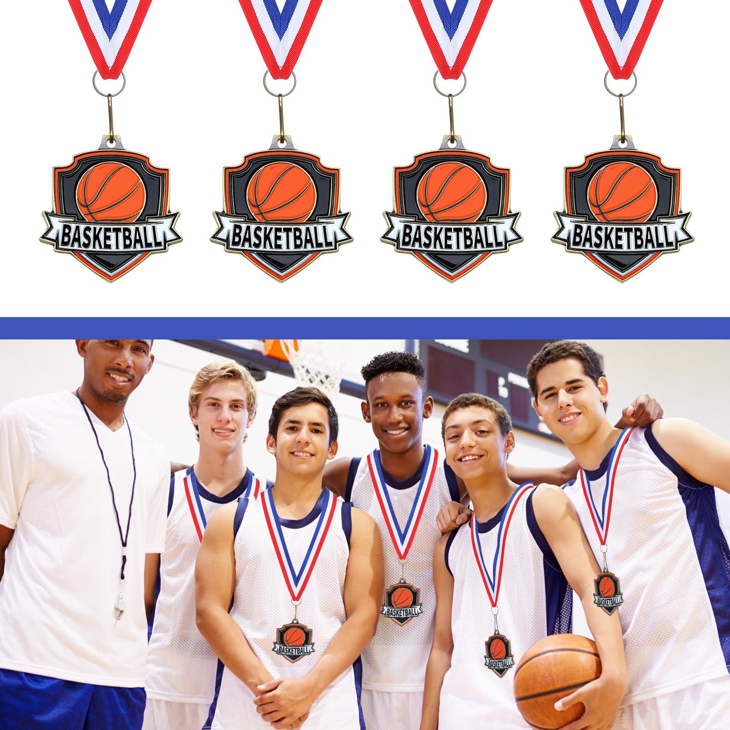 Trnayi 40 Pcs 10/20 /30/40 Pcs Award Medals Bulk Sports Medals with Neck Ribbons 2.4 Inch Winner Award Trophy Prize Gift for Sports Themed Party Favors Tournaments Match (Basketball)