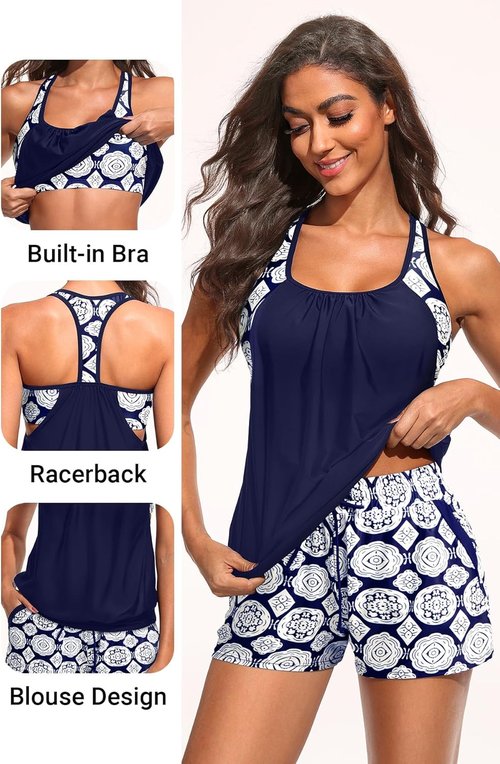 Daci Tankini Swimsuits for Women - Tummy Control Two-Piece Bathing Suit with Sporty Pockets