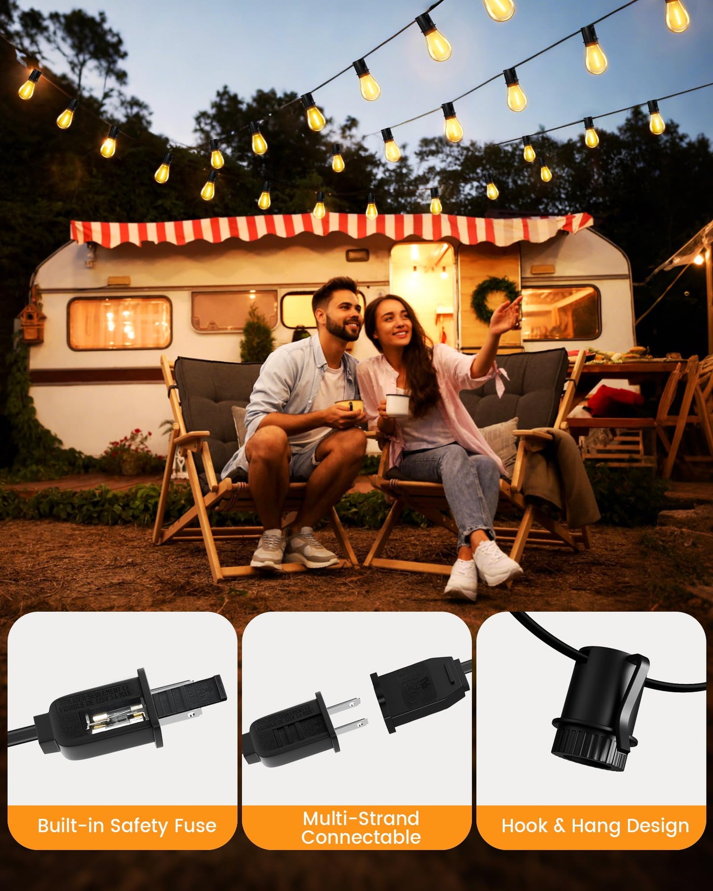 Torkase 50FT Outdoor String Lights LED, S14 Shatterproof Bulbs (15+1), Waterproof Dimmable Patio Lights for Backyard, Porch, Garden - Connectable Commercial Grade