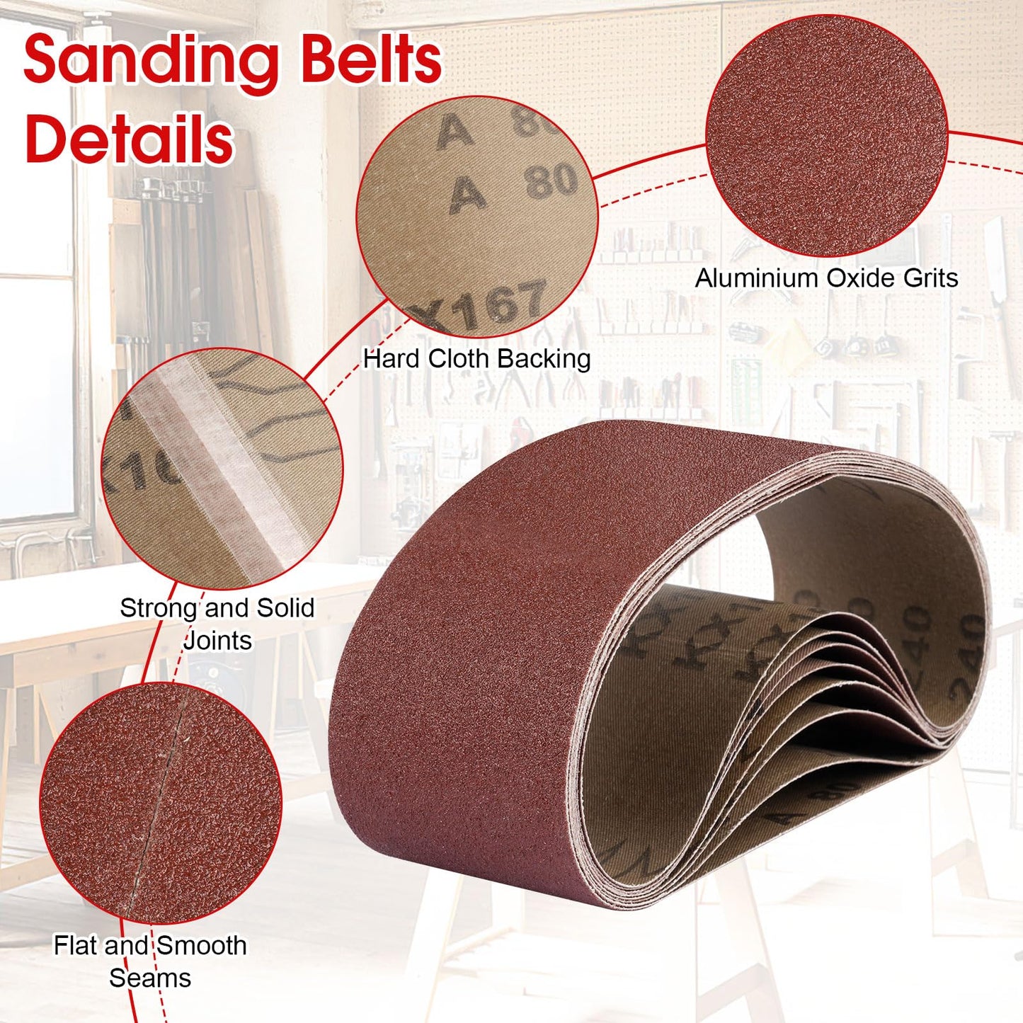 Belt Sander Sanding Belts, 8 Pcs Belt Sander Paper (2 Each of 80 120 150 240 Grits), Aluminum Oxide for Woodworking Polishing (3 x 21 inch)
