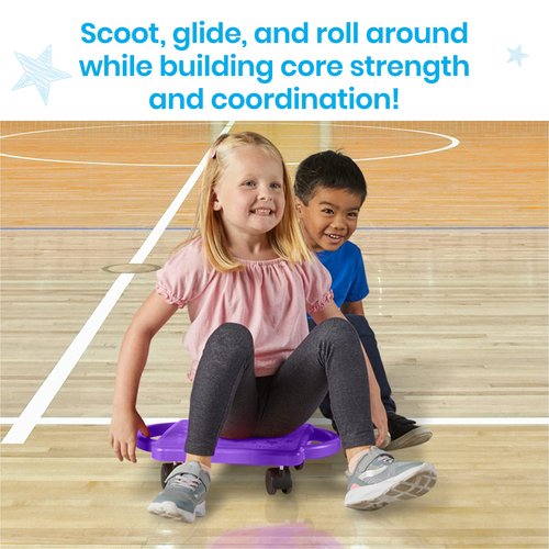 hand2mind Purple Indoor Scooter Board with Handles, Sit Down Floor Scooter, Gym Activities for Kids, Indoor Sport Recess Games, Physical Education Equipment, Gross Motor Toys