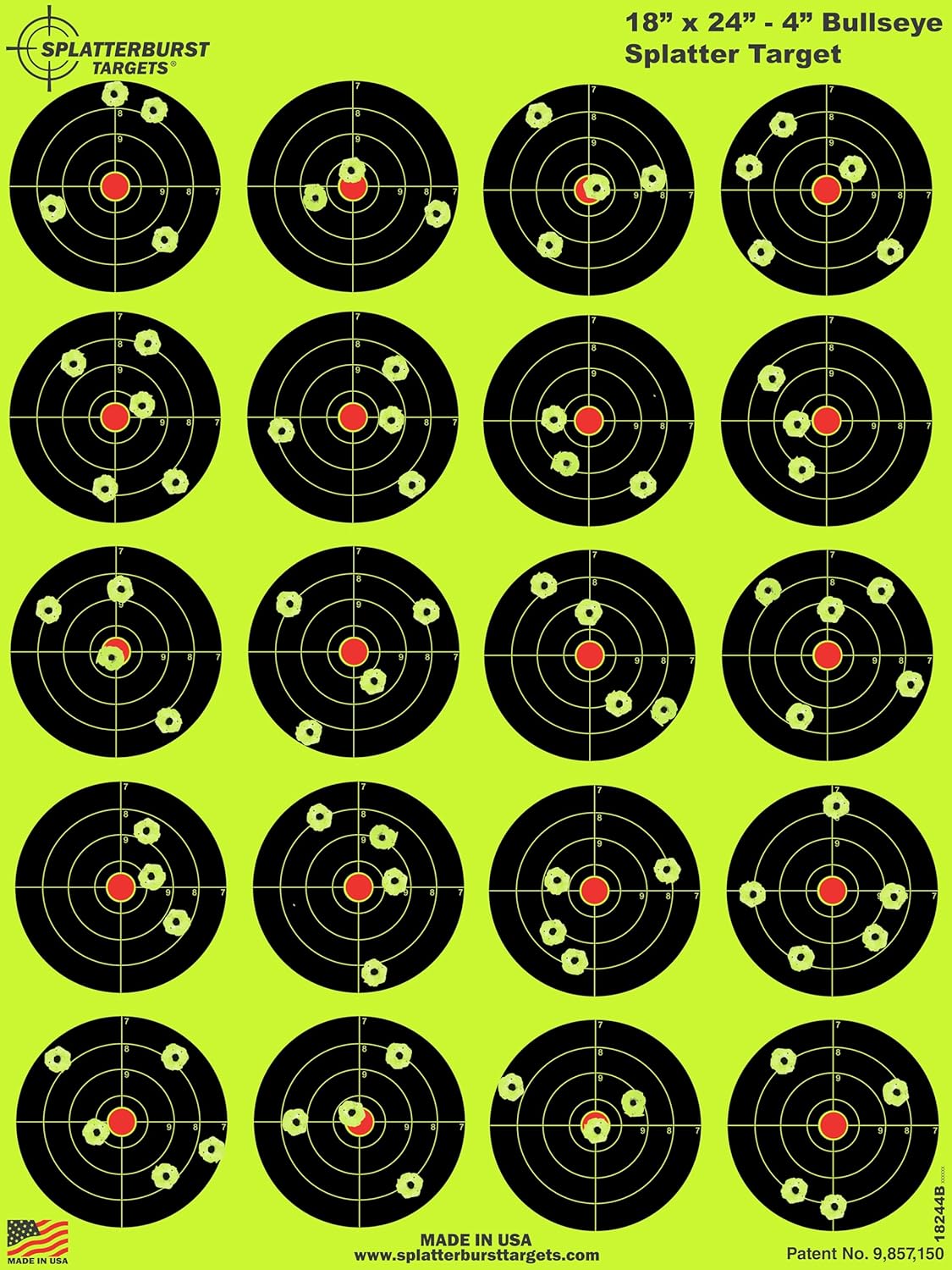 Splatterburst Targets - 18x24-Inch Bullseye Splatter Target - Bright Fluorescent Yellow for Easy Shot Visibility