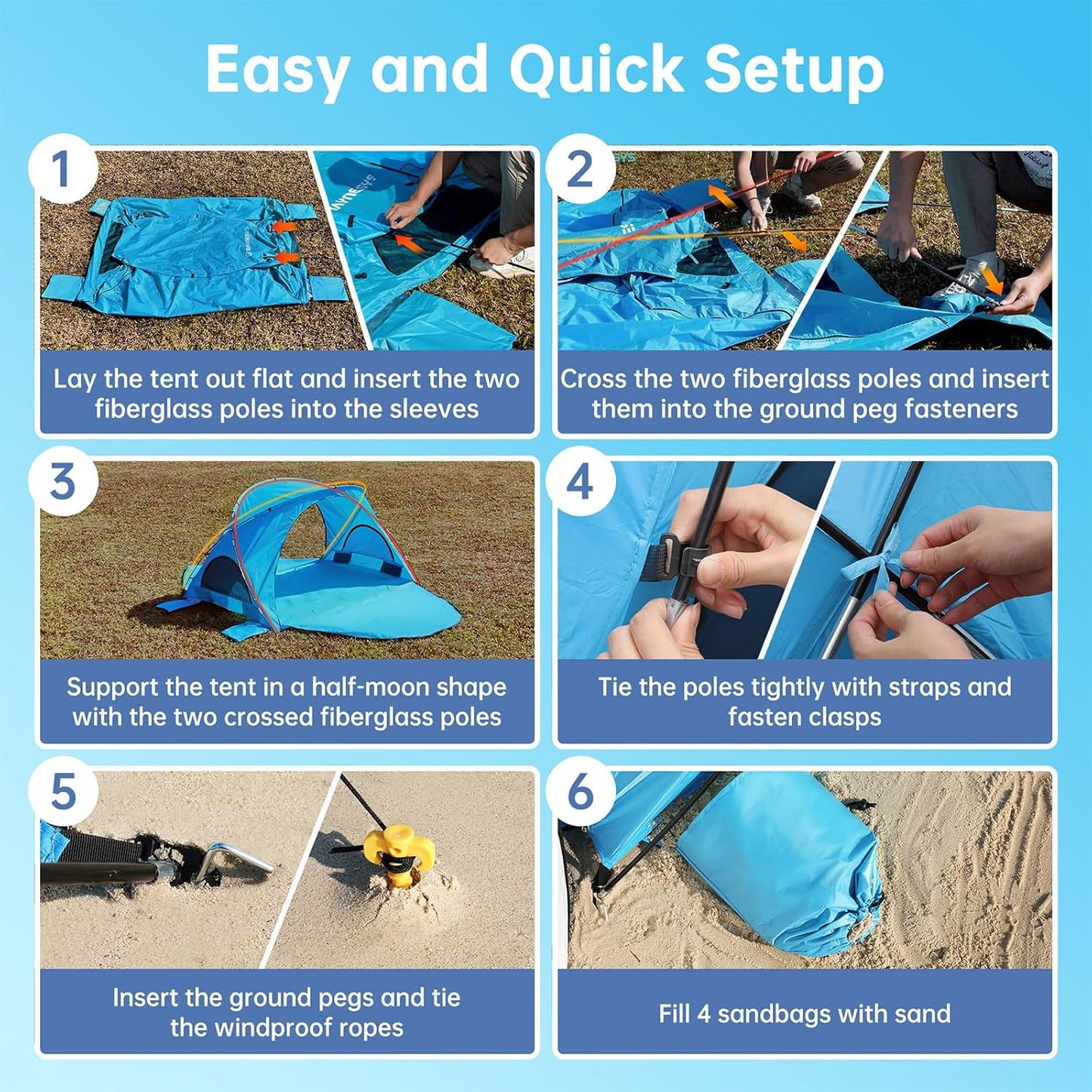 Raynesys Beach Tent - Portable Sun Shelter with UPF50+ UV Protection for 1-3 People | Blue Shade Tent