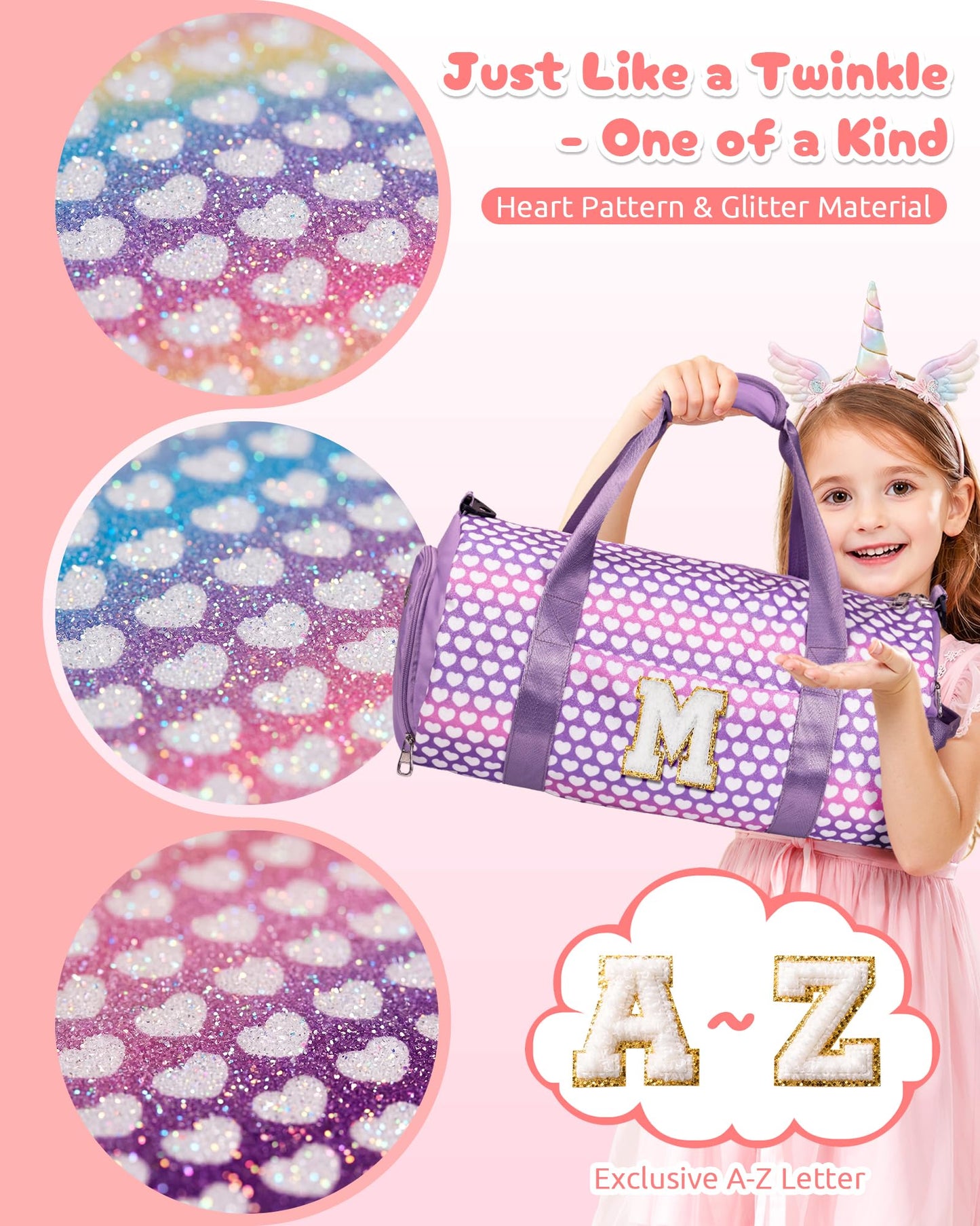 Vogewood Trendy Stuff for Tween, Girls Travel Duffle Bag, Initial Kids Overnight Weekend Bag with Shoe Compartment,Kids Gym Ballet Dance Bag with Makeup Pouch, Teenager Girl Gift Ideas (Letter B)