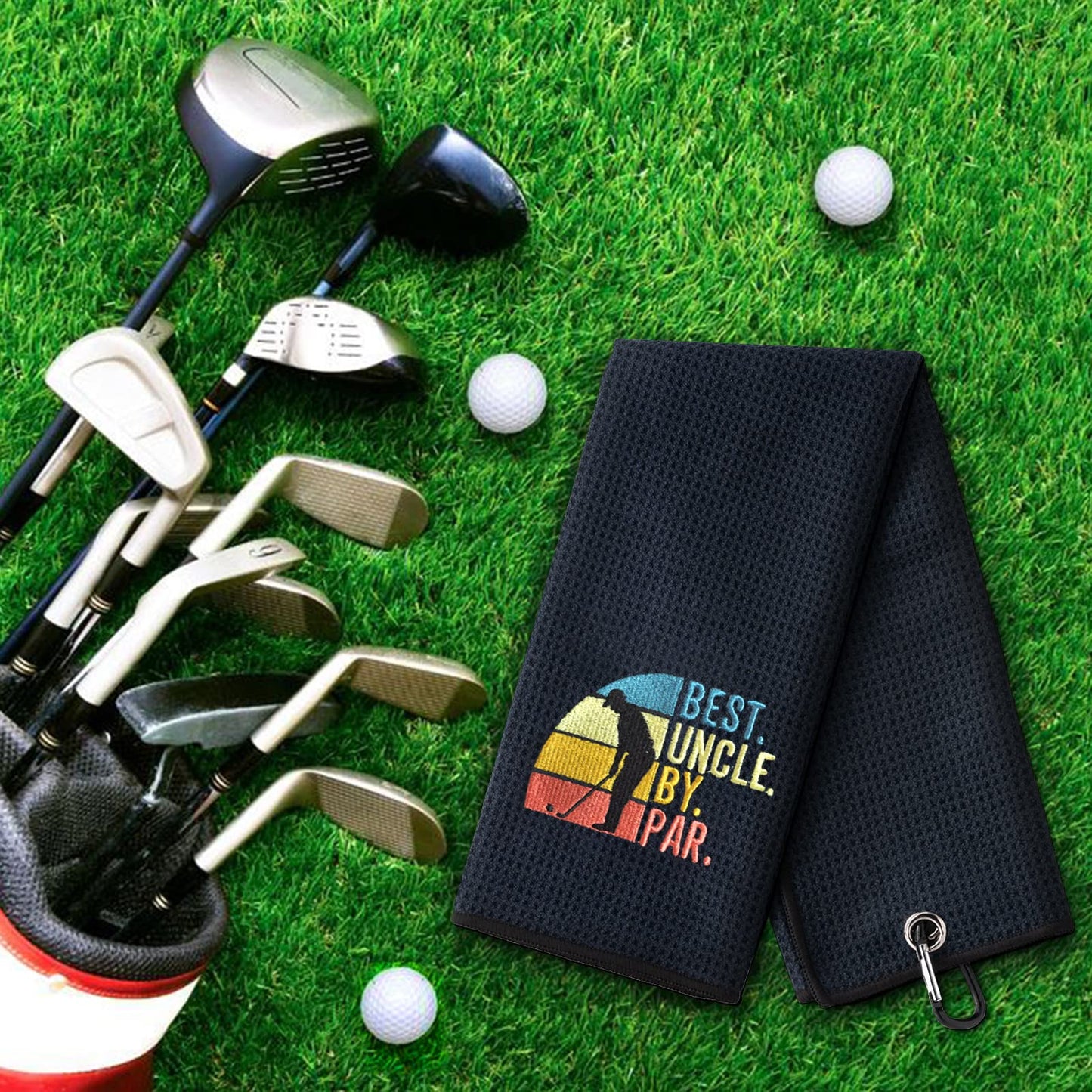 DYJYBMY Best Uncle by Par Embroidered Golf Towel with Clip, Retro Golf Accessories for Men, Retirement Gifts for Golfer, Birthday Fathers Day Appreciation Gifts for Husband Uncle Grandpa Dad