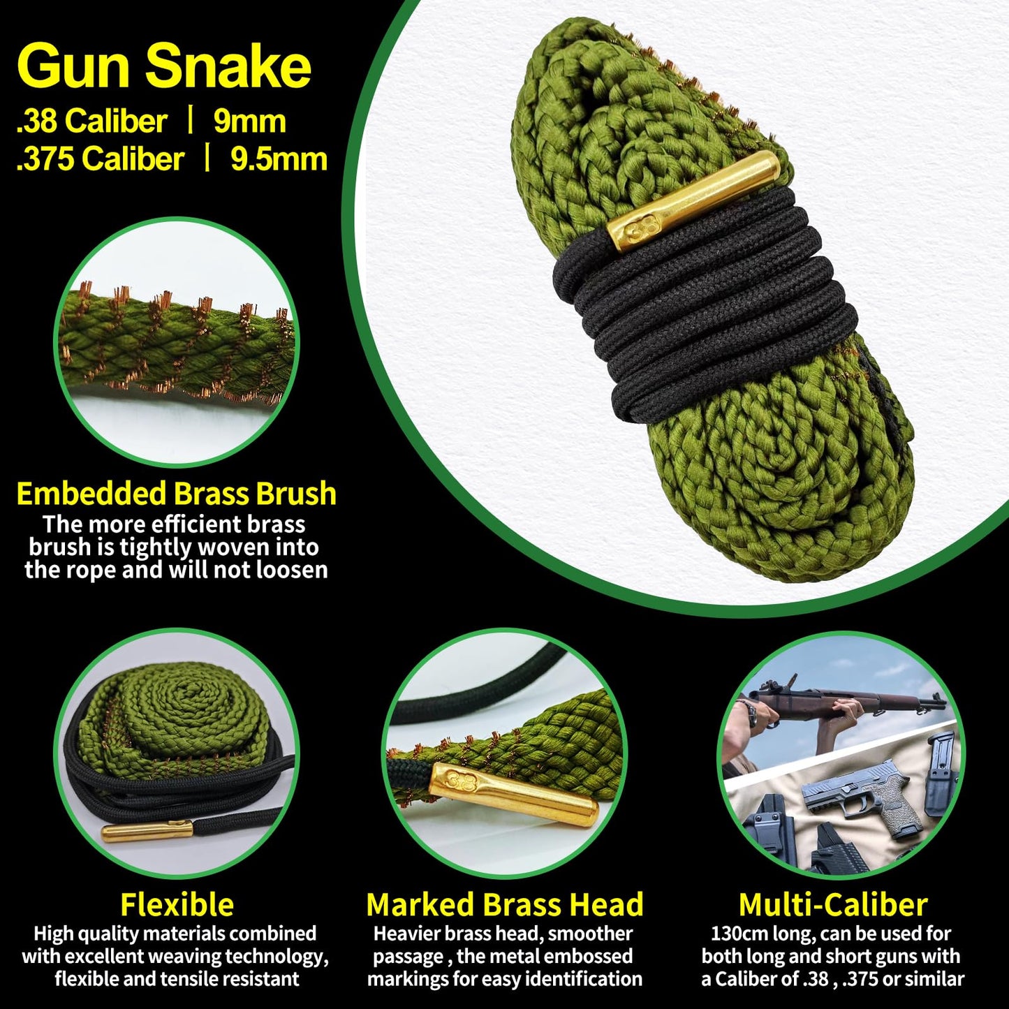 ILANSIN 9mm Bore Cleaner & 5oz CLP Oil Gun Cleaning Kit with Gun Snake .38 .375 9.5mm, Needle+Spray,Gun Cleaning Supplies with Gun Cleaning Patches,6'' Gun Cleaning Swabs, Gun Brushes, Cleaning Picks