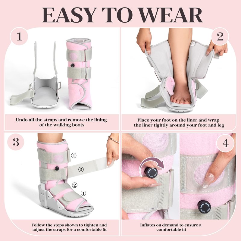 Medibot Medical Grade Fracture Boot - Adjustable Walking Cast for Foot & Ankle Injuries Secure Support for Broken Foot or Severe Sprain,Women's Medium,Grey & Light Pink,Fits women's Shoe Size 7-10''