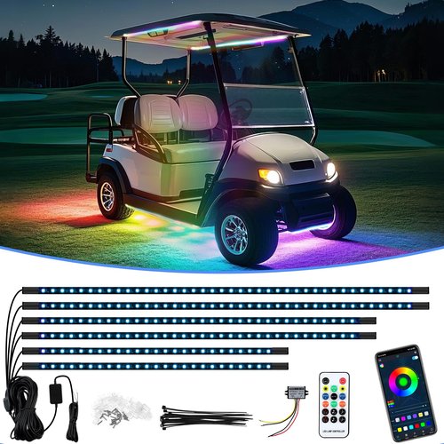 Cartalia Golf Cart Underbody and Canopy LED Lights 6Pcs, 12V - 80V Input Golf Cart Underglow Light Kit Bluetooth APP Control for EZGO Club Car Yamaha, Music Mic Sync Modes (Included Voltage Reducer)