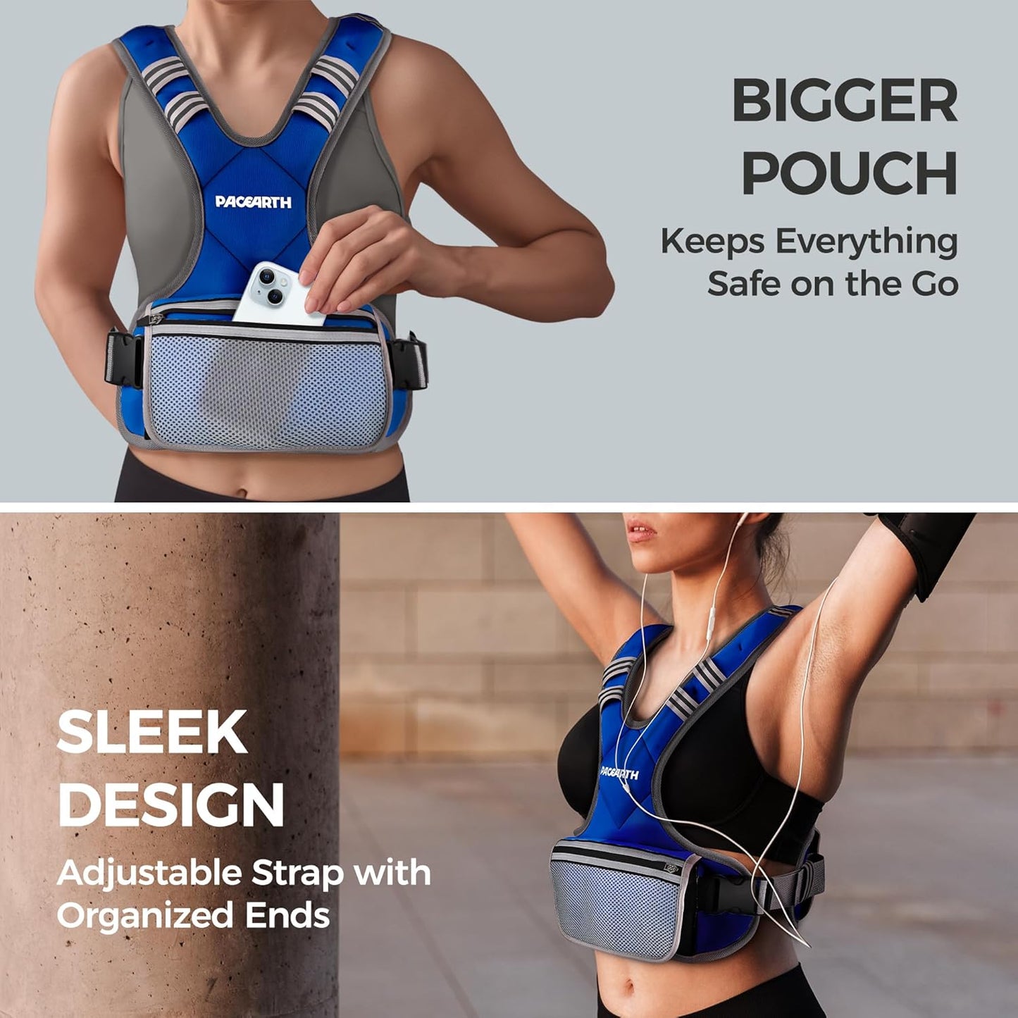 PACEARTH Adjustable Weight Vest - X-Shape Design for Men & Women | 4-32lbs with Zipper Pouch & 6 Weights