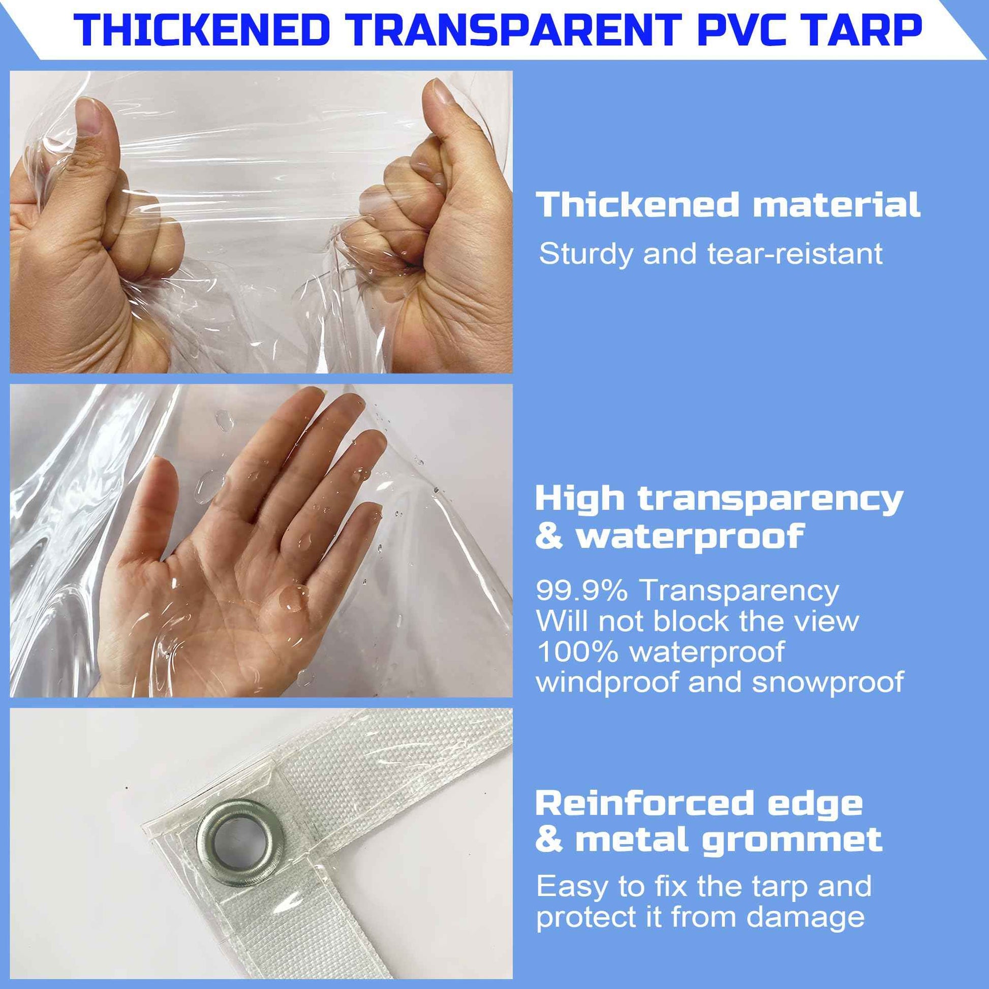 LTCANOPY Clear Tarp 8 x12FT, 20 Mil Clear Vinyl Tarp, Small Cover Plastic Sheeting with Grommets, Double-Stitched Reinforced Edges, Heavy Duty Tarps Waterproof and Tearproof