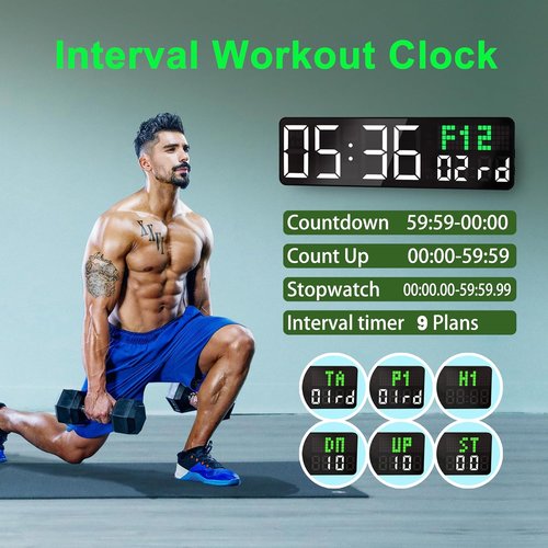 LUCORB 12'' Gym Timer - Digital Interval Workout Clock with Remote Control & 5 Display Modes | Ideal for Home Gym, Classroom, Office