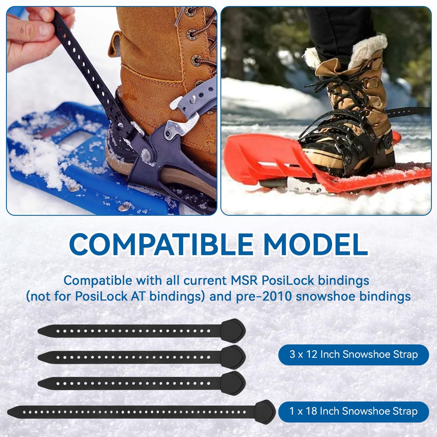 Snowshoe Straps for MSR Snowshoe Bindings Replacement Straps, Includes 3x12 and 1x18 Straps, Compatible with MSR Denali Evo Ascent Snowshoes & PosiLock Bindings, Black