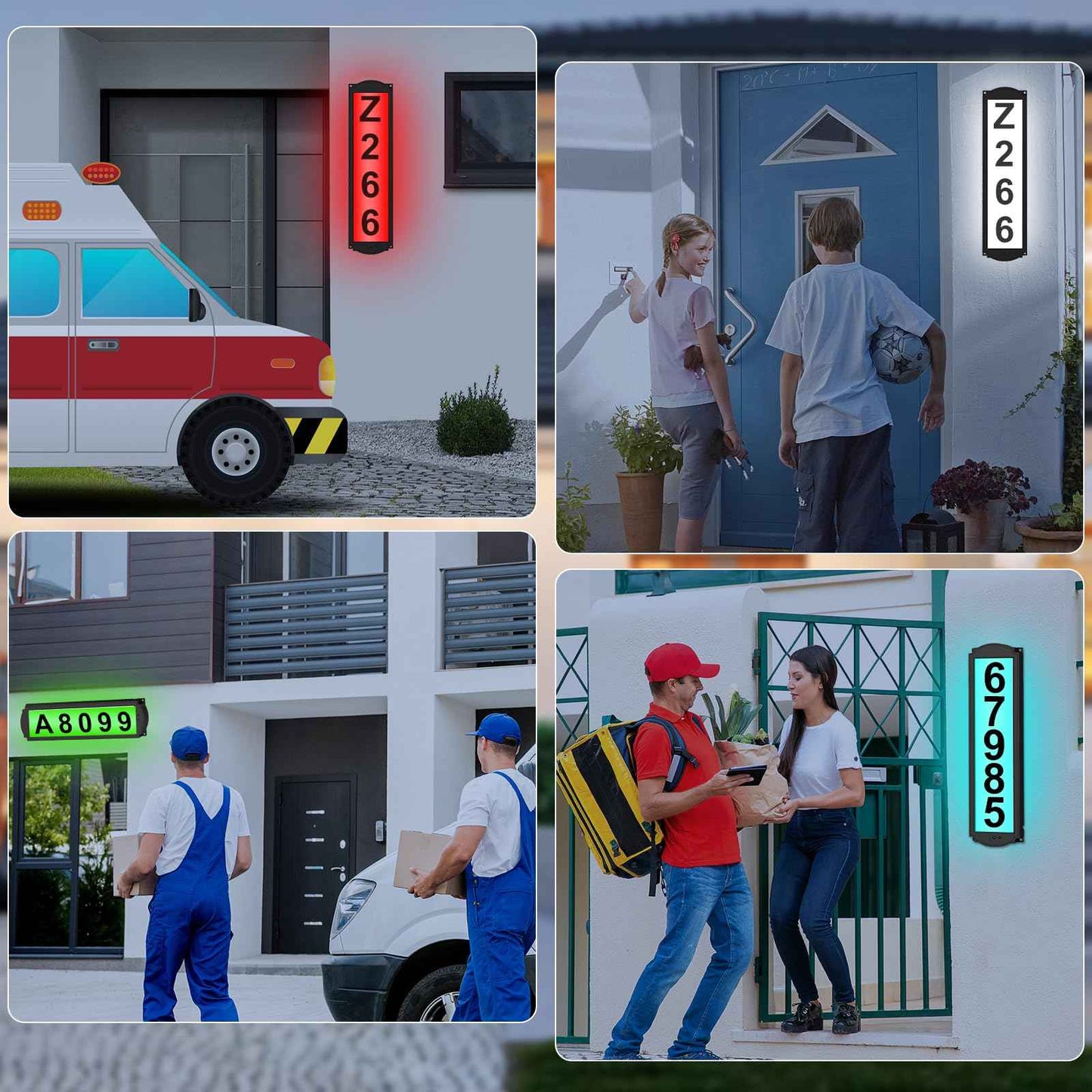 Solar House Numbers with Separate Panel, T-SUNUS Address Sign for Outside Horizontal & Vertical Mounted, Waterproof LED Number Plaque Street Yard Mailbox Visitor Mailman 911 Ubereats (RGB&White 6000K)