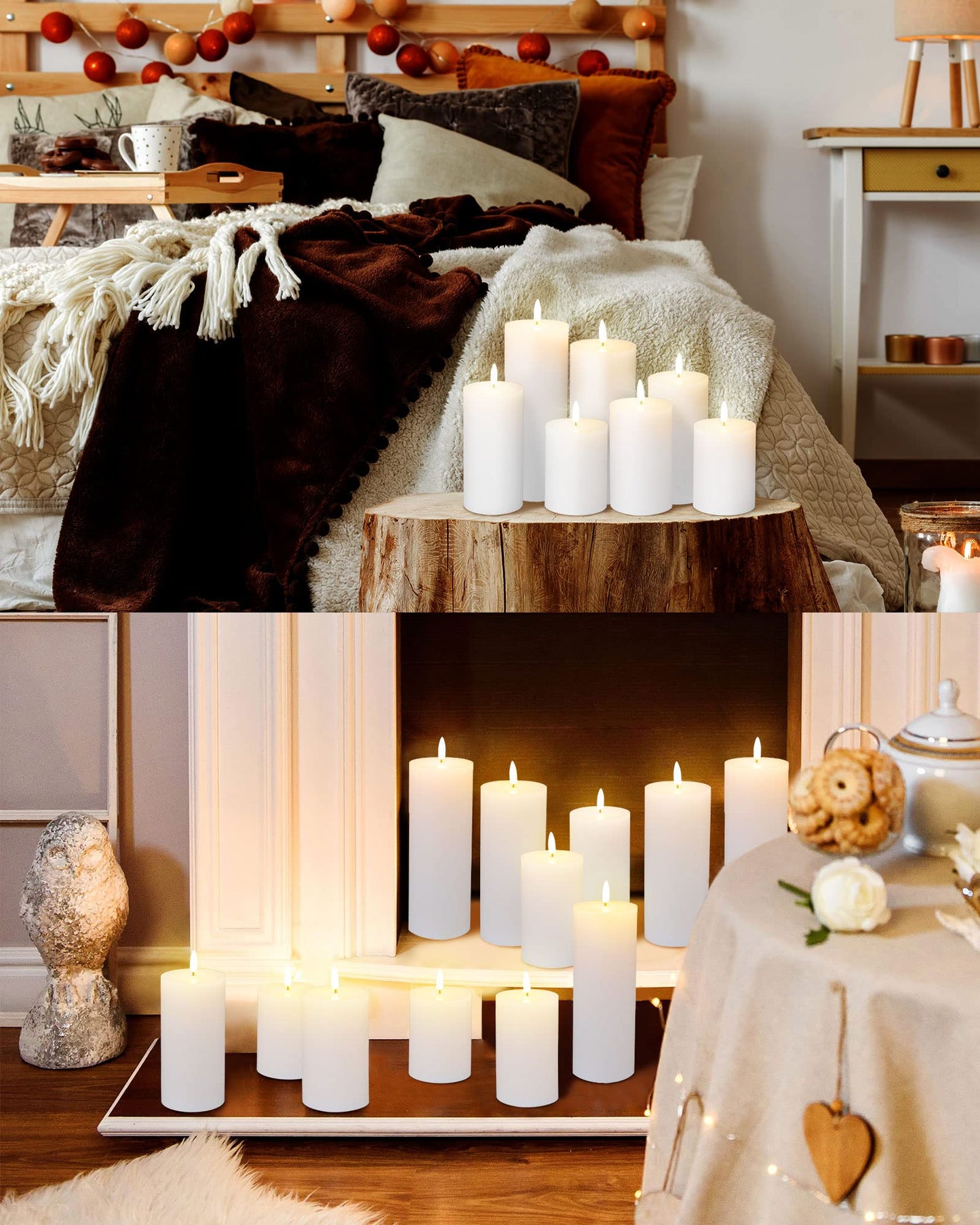 Leelosp 10 Pcs LED Flameless Candles with Remote Battery Operated Flickering Pillar Candles Fake Electric with Timer White Flat Top for Outdoor Home Decor D3 x H 4" 5" 6" 7" 8"