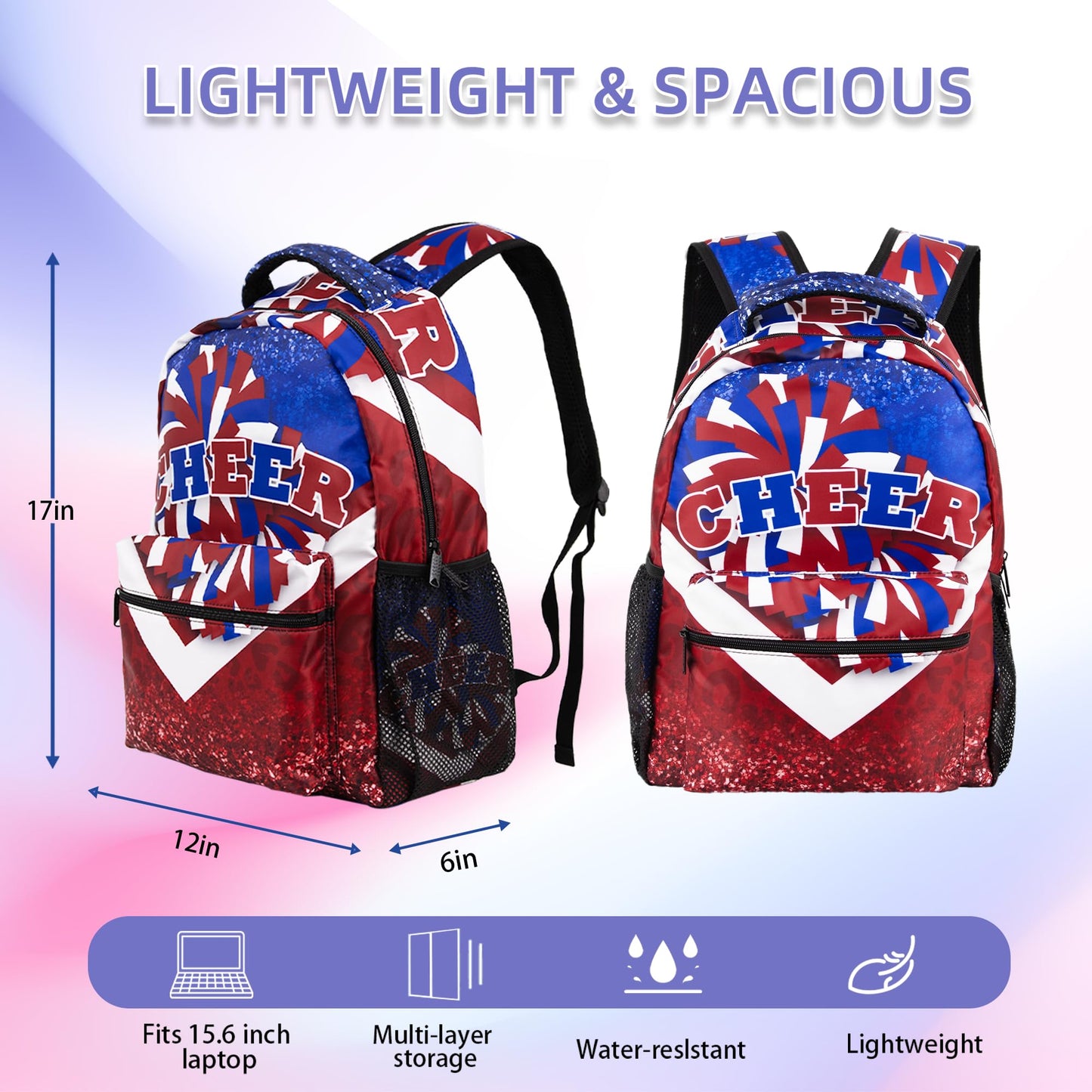 HJKLONE Cheer Backpack for Cheerleaders, Cheerleader Backpack for Women, Cheerleading Gifts for Teams (Blue&Red)
