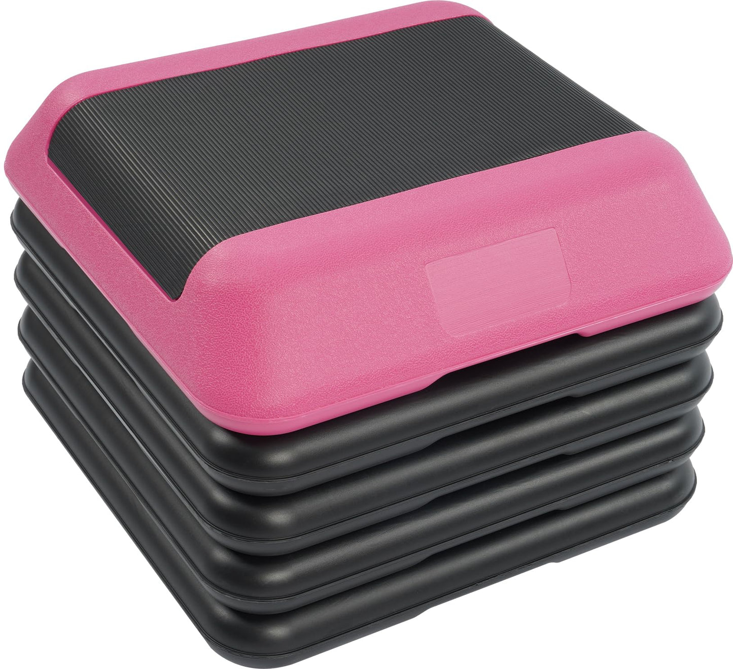 Fitvids 16''x 16'' Adjustable High Step Aerobic Step Platform with 4 Stackable Risers, Workout Step Platform for Exercise at Home, Stepper with Non-Slip Surface for Fitness Training, Cardio Strength, Pink