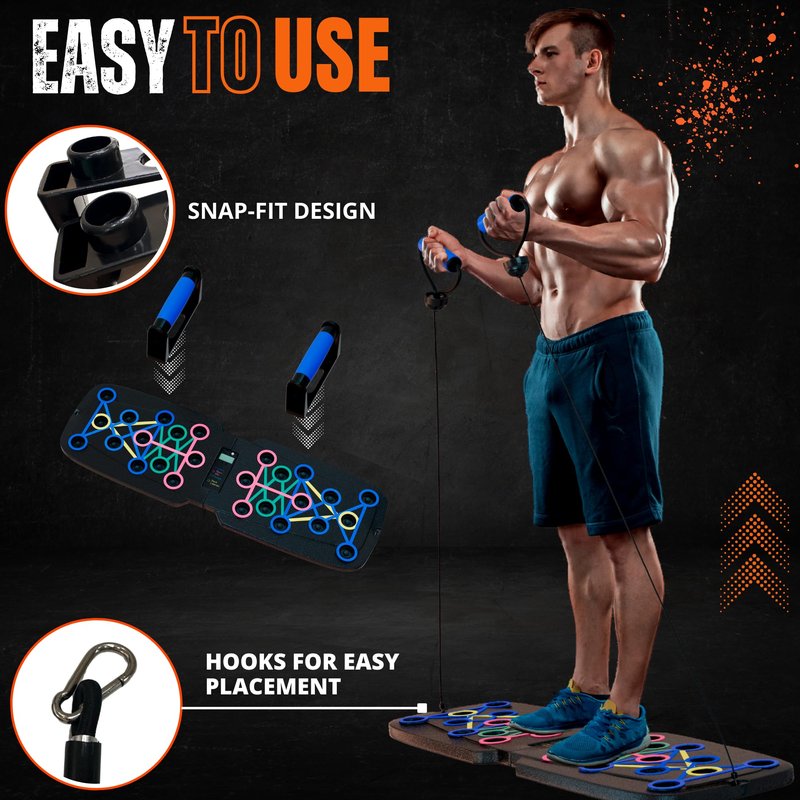 Clikshop Push Up Board – Foldable Push Up Bar System with Resistance Bands | Perfect Pushups for Men | Portable Pushup Board & Calisthenics Equipment for Strength Training at Home or Gym