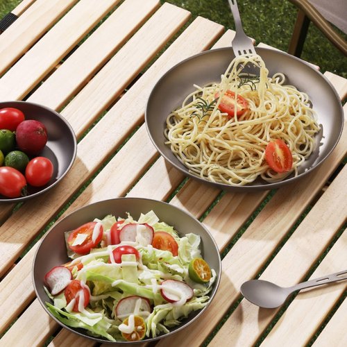MAXCOOK 2 pcs Titanium Camping Plate Dishes,8.66 Inch Ultralight Durable Titanium Dish Plate, Outdoor Pasta Serving Backpacking plates for Travel Hiking Kitchen (22cm)