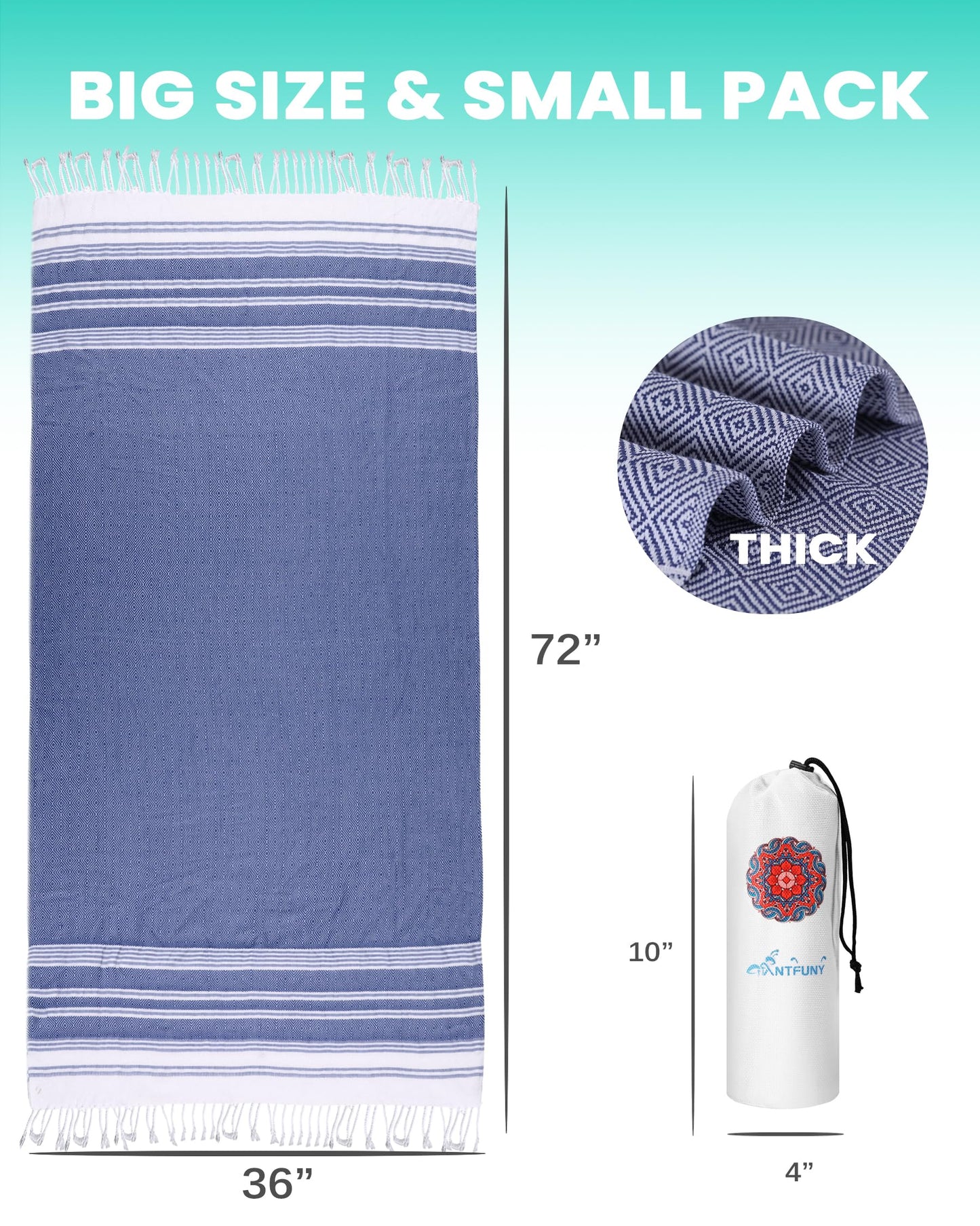 Antfuny 2 Packs Turkish Beach Towels Vacation Essentials Quick Dry Sand Free Oversized Bath Pool Swim Towel Extra Large XL Big Blanket Adult Travel Cruise Accessories Must Haves Clearance Stuff
