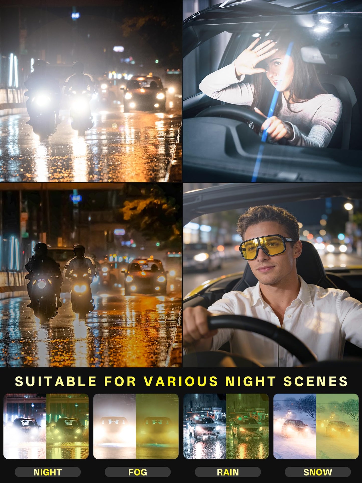 SCVCN Night Vision Driving Glasses Anti Glare Polarized Yellow Lens Women Men Goggles Sport Sunglass Bicycle MTB Running Cycling Mountain Bike Biking BMX Fishing Running 501