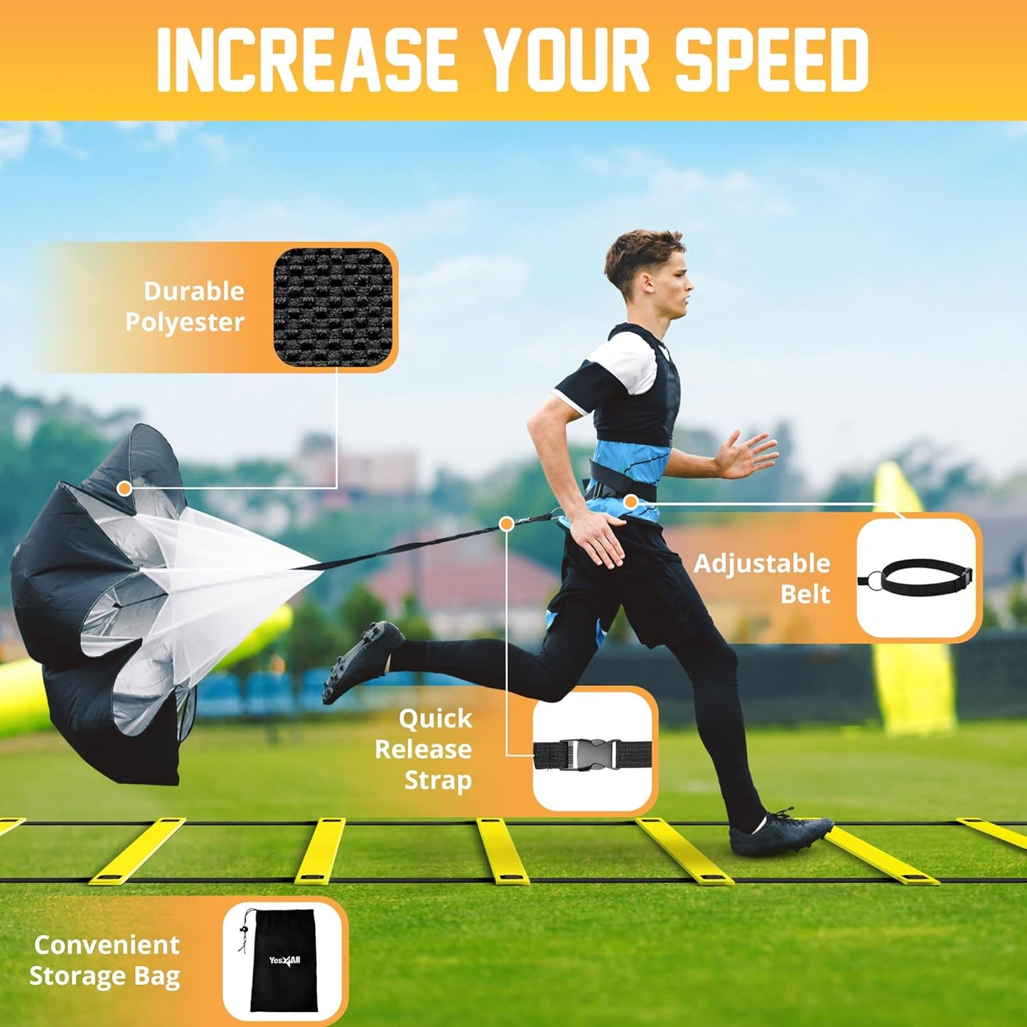 Yes4All Agility Ladder Set - Speed Training Equipment with Adjustable Ladder, Cones, Hurdles & More