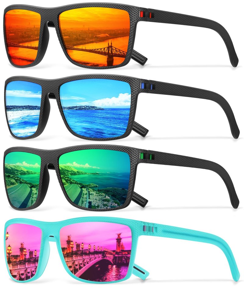 Square Polarized Sunglasses for Men Vintage Style Driving Travel Sun Glasses Lightweight Frame UV Protection Goggles