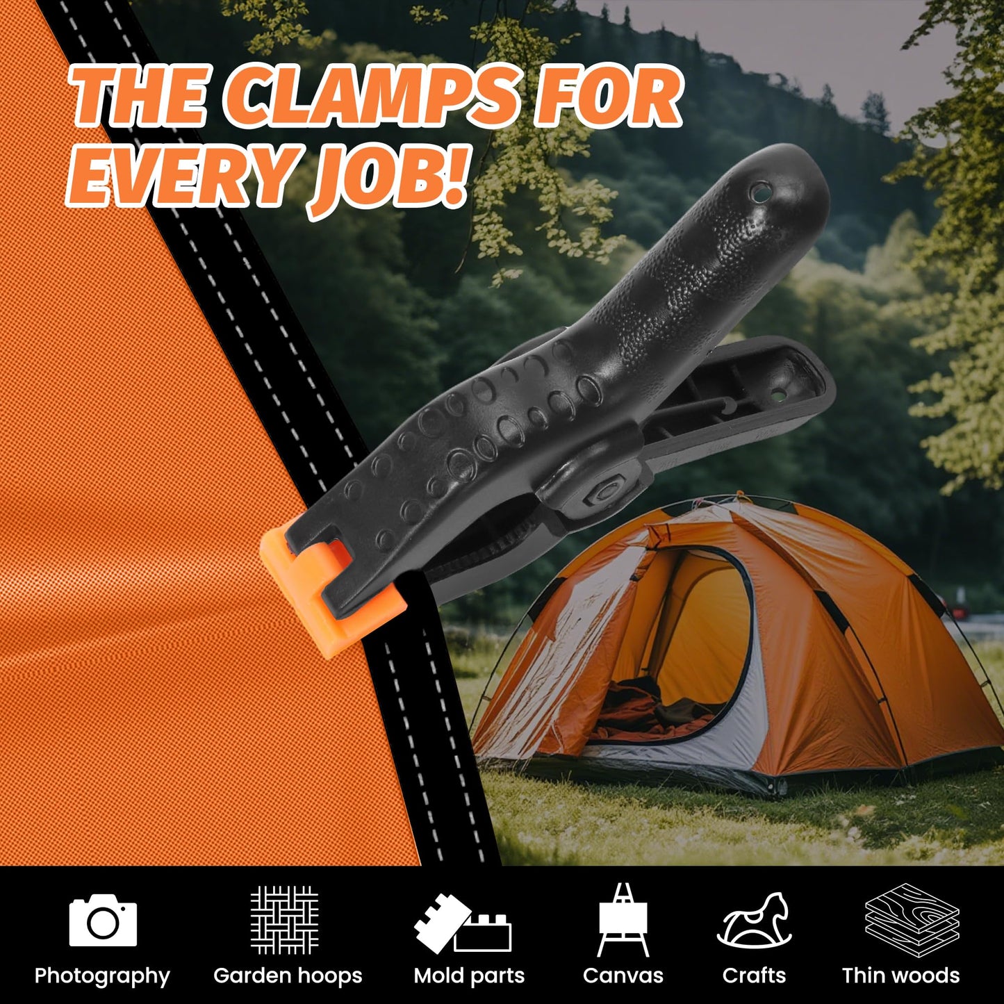 ECY Spring Clamps Heavy Duty 4.5 Inch 10 Pack - Plastic Rust Proof Clamps with Non-Slip Pads for Backdrop, Crafts, Woodworking, Photography | Multipurpose Holders for Tarps, Pool Covers & Gluing