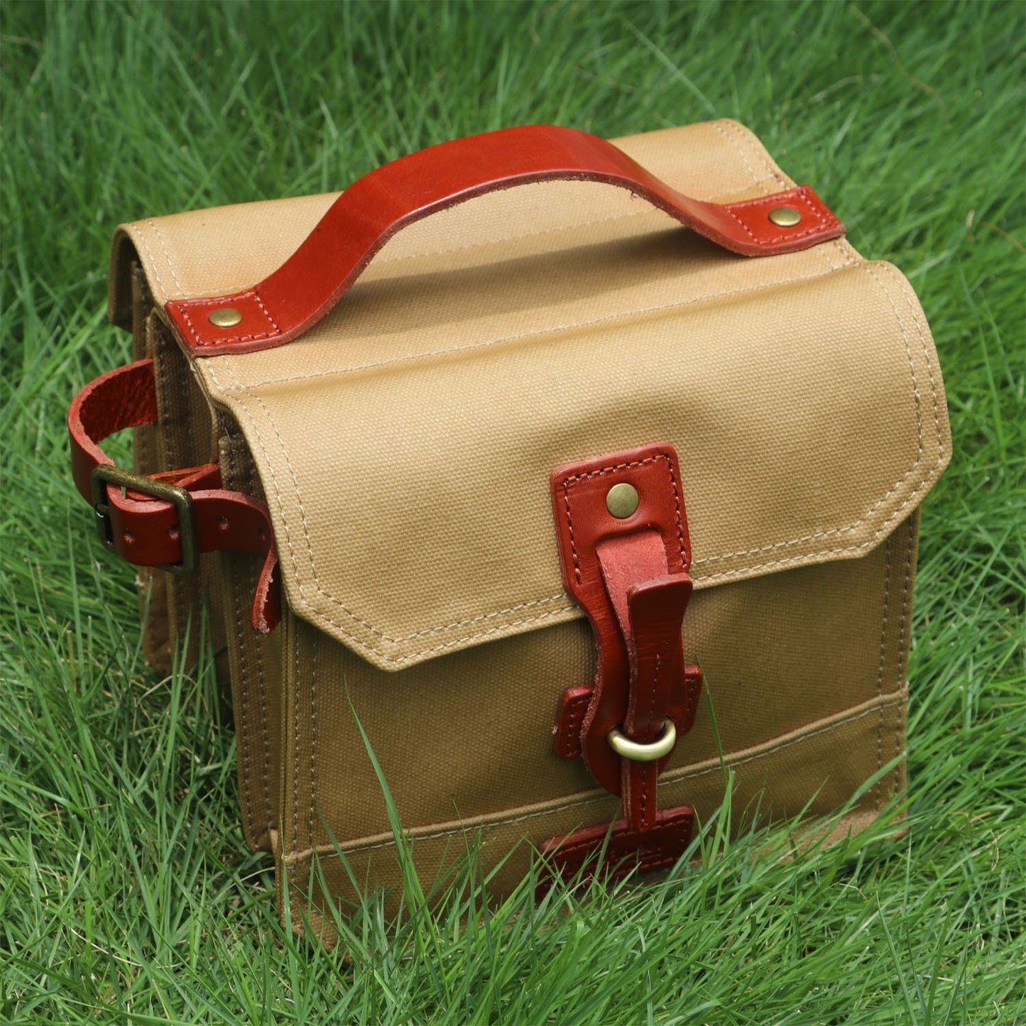 Tourbon Canvas Bicycle Bike Front Top Tube Frame Pannier Bag (Khaki 2)