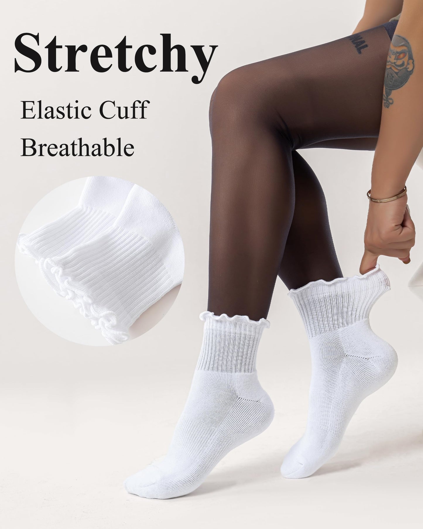 Mcool Mary Women's Ruffle Athletic Socks,Cotton Cushioned Ankle Socks,Cute Running Tennis Sock for Girls,Frilly Crew Sock