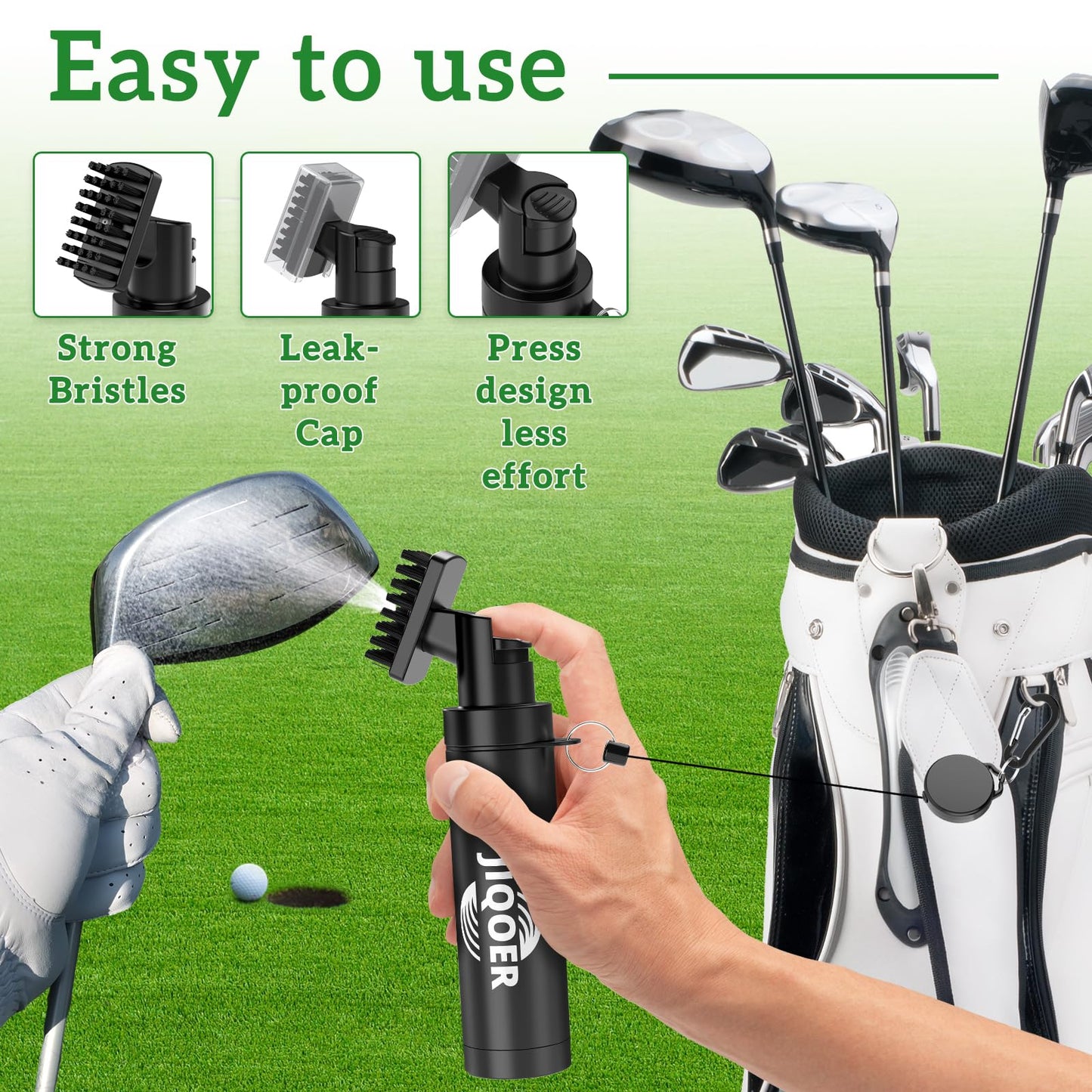 Golf Club Cleaner Brush with 360° All-Angle Spray Design (5.3oz) and Microfiber Waffle Towel (16x16in), Leakproof Club Cleaning Kit with Retractable Clip – Must-Have Golf Accessories for Men & Women
