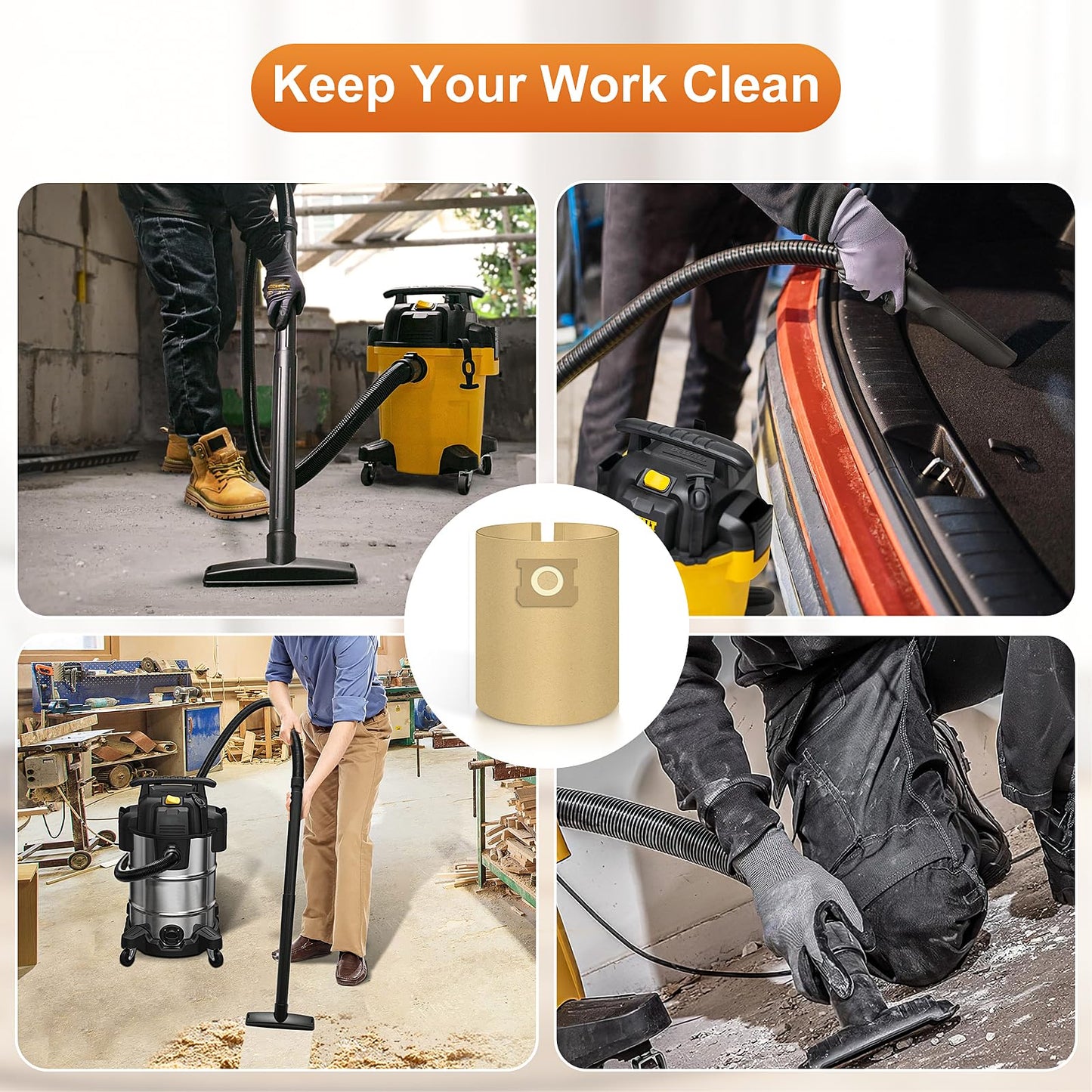 10 Pack DXVA19-4104 Vacuum Bags for DEWALT 5 to 8 Gallon Wet/Dry Vacuum, Disposable Workshop Large Capacity Replacement Dust Bag