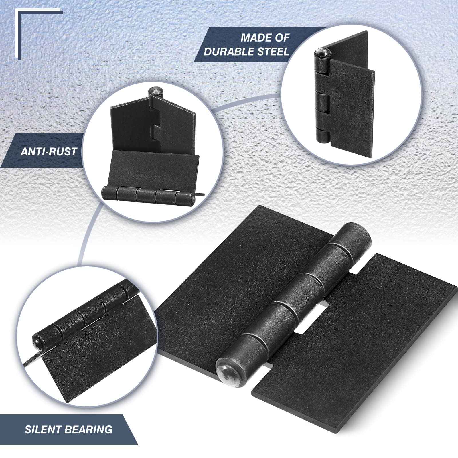 3 Heavy Duty Weldable Hinges 12 Ga Welding Long Lasting Steel Butt Hinge Corrosion and Rust Resistant Metal Weld on Hinges for Trailer Door Gates (4 Pcs)