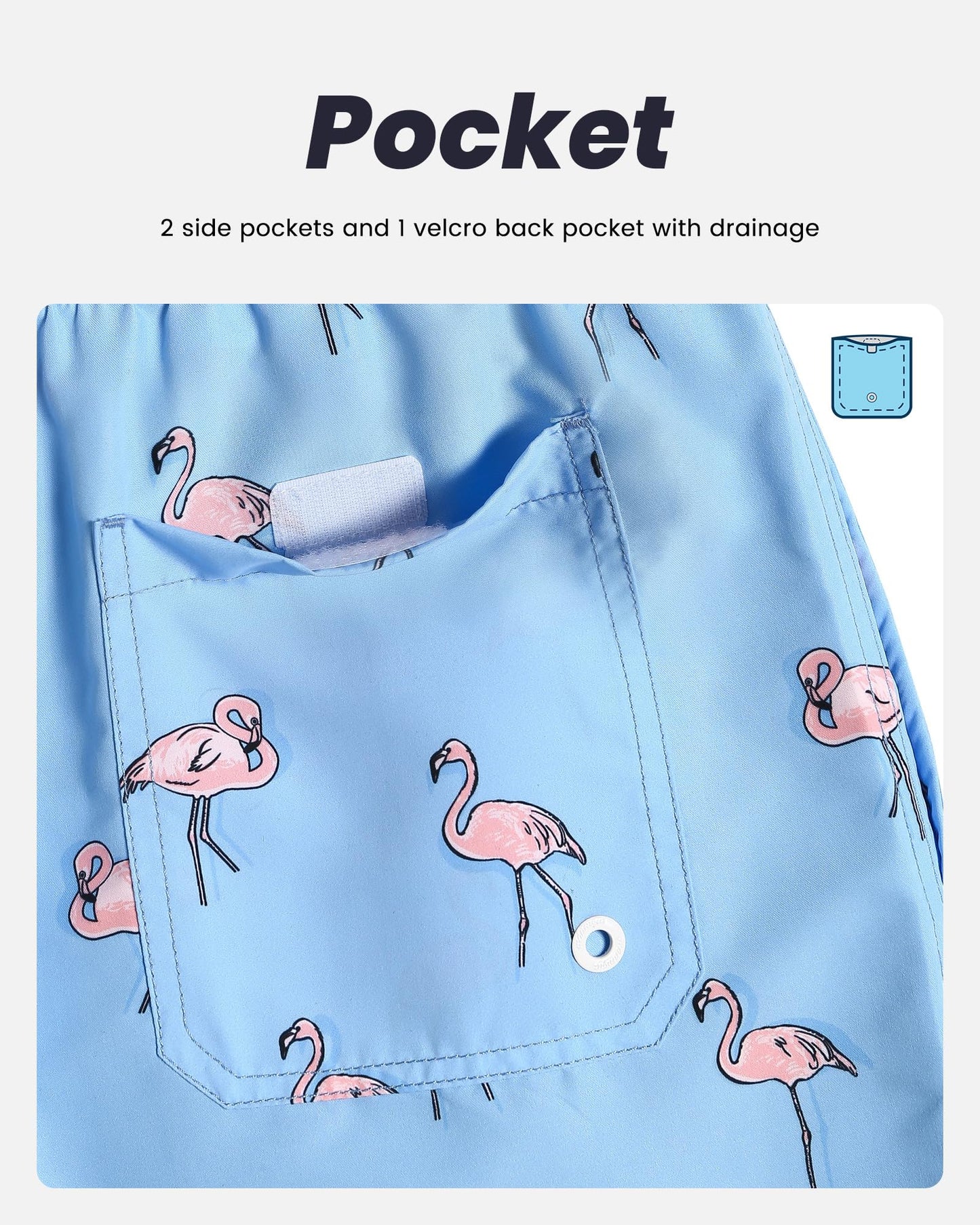 maamgic Mens Swim Trunks Quick Dry Swim Shorts with Mesh Lining Funny Swimwear Bathing Suits 7inch Flamingo Blue X-Small