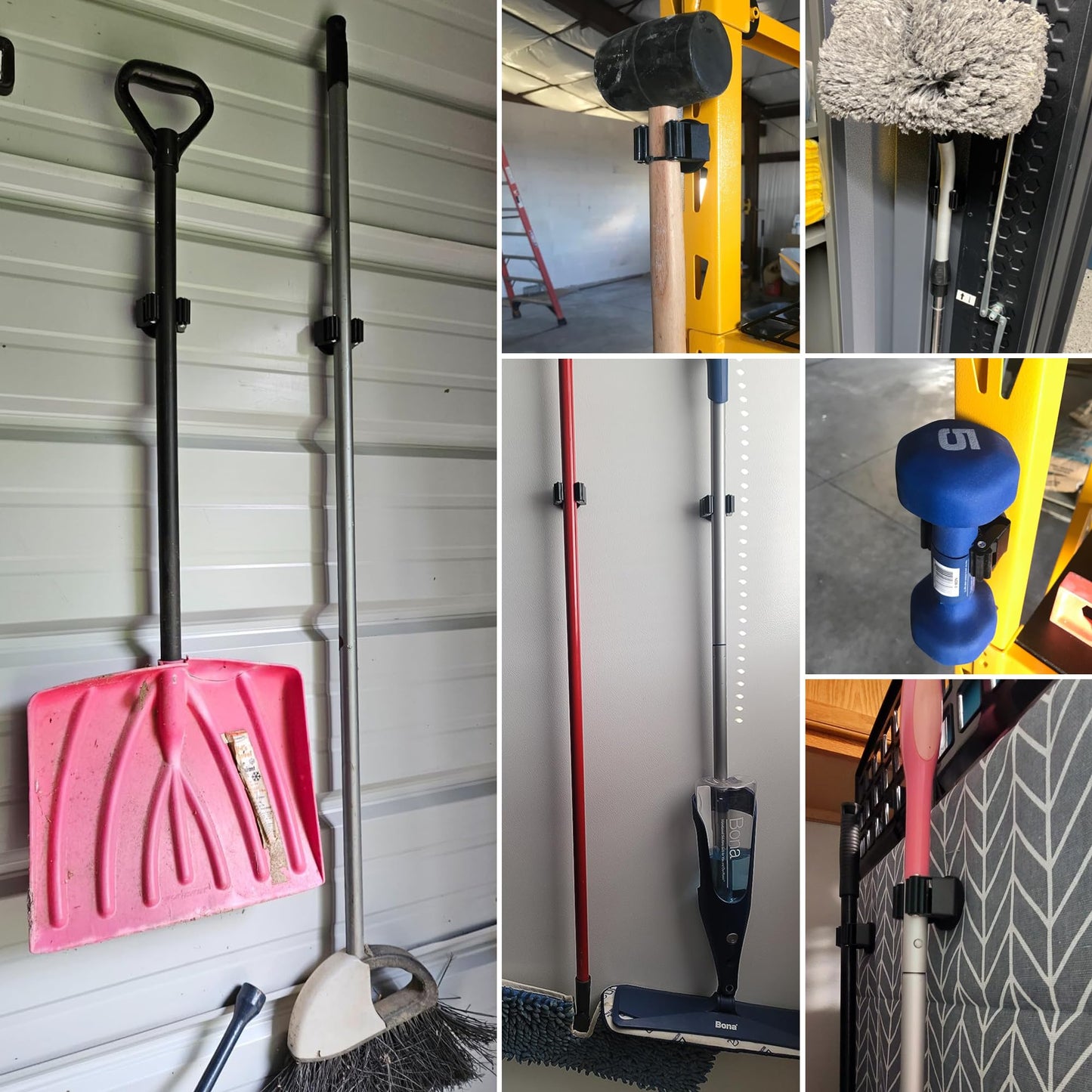 ULIBERMAGNET Magnetic Mop Broom Holder,6 Pack Heavy Duty Movable Magnetic Broom Holder Rack,Anti-slip Wall Mounted Utility Storage Mop Shovel Hanger for Garage, Kitchen, Laundry, Garden