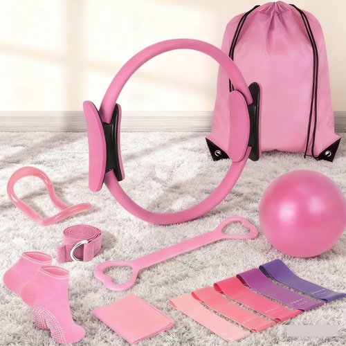 ASIEIT Home Pilates Essentials Kit 13Pcs for Women, Pilates Equipment Set with 14'' Ring, 10" Ball & Resistance Bands, Portable Pilates Ring and Ball Set for Starters Home Workouts