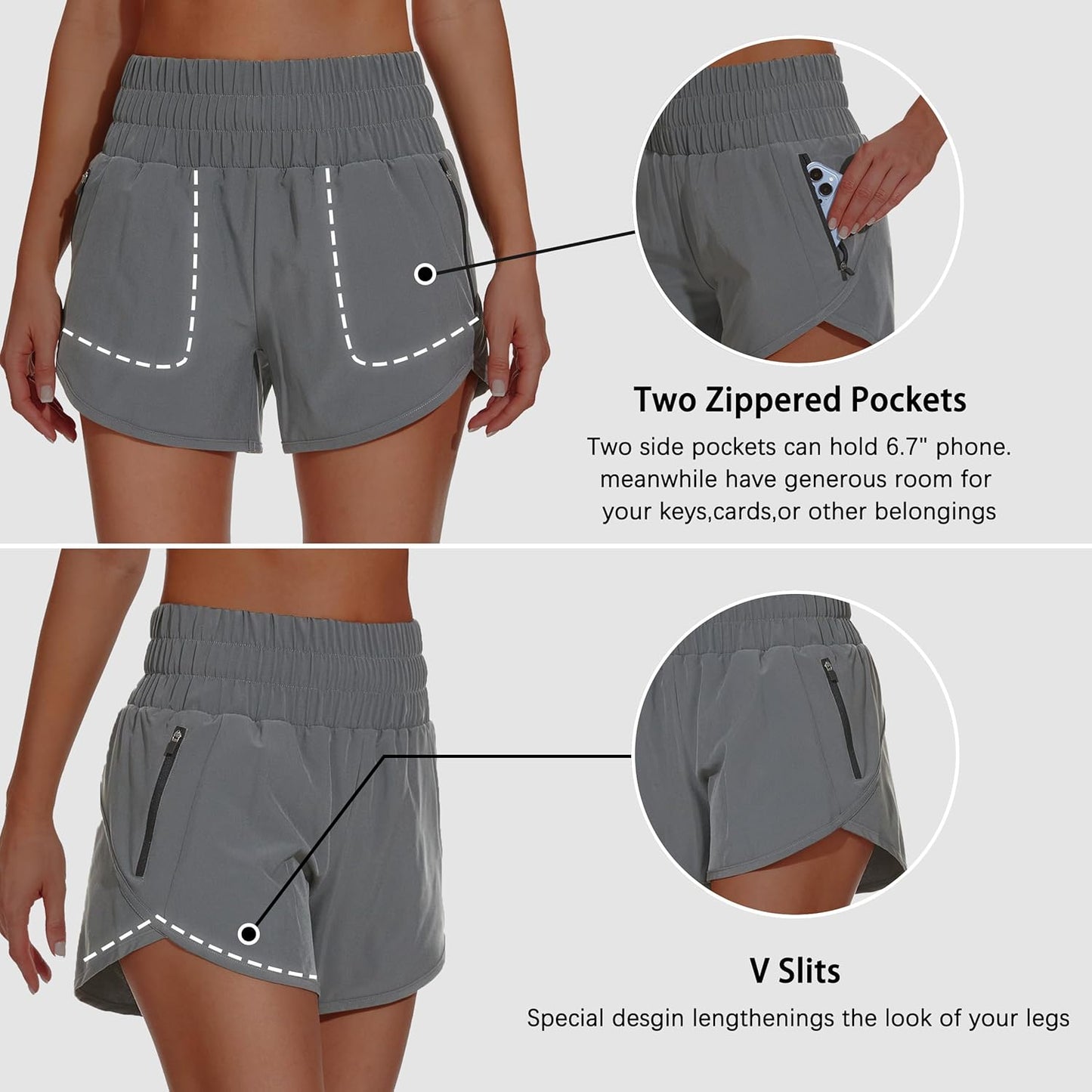 MIVEI Women's High Waisted Athletic Shorts - Quick Dry Tummy Control | 4" Rise with Zipper Pockets