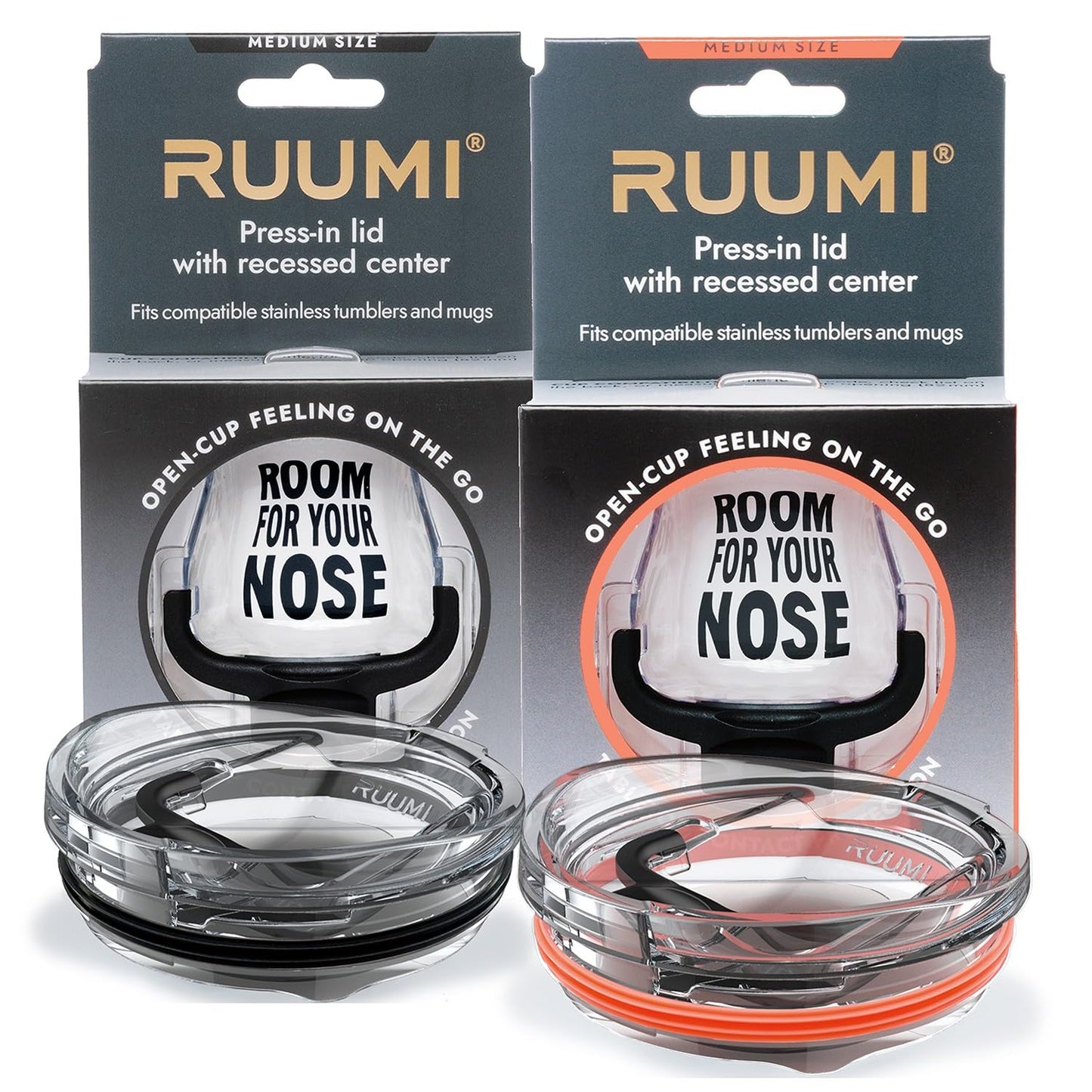 Ruumi® Nose Recess Tumbler Lid (Black) – Compatible with 20 oz Yeti Rambler, Ozark Trail, Swig – See Chart for Other Brands/Sizes