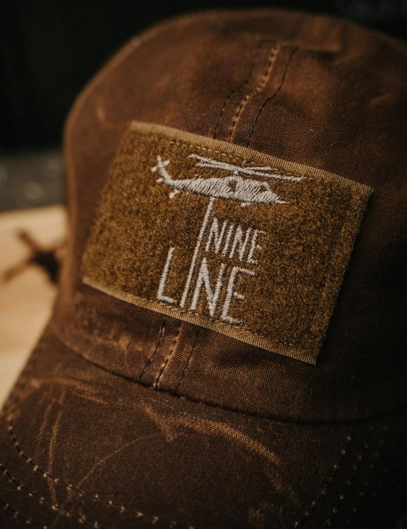 Nine Line Tan Mesh Back Hat with Dropline Logo, Adjustable Trucker Baseball Cap, Embroidered American Flag, Unisex Hat, USA Made