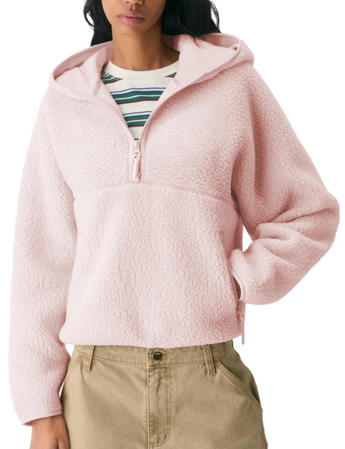 GTLIAE Women's Hoodie Half Zip Sherpa Fleece Pullover Lightweight Cropped Jacket with Zipper Pockets(Pink-M)