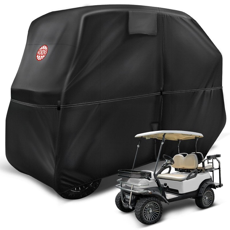NOKINS 420D Waterproof 2+2 Specialized Golf Cart Cover,Oxford Fabric Cover Fit for Most Standard 2+2 Seater Golf Cart EZGO, Club Car, Protects Your Car from Wind and Rain,Black