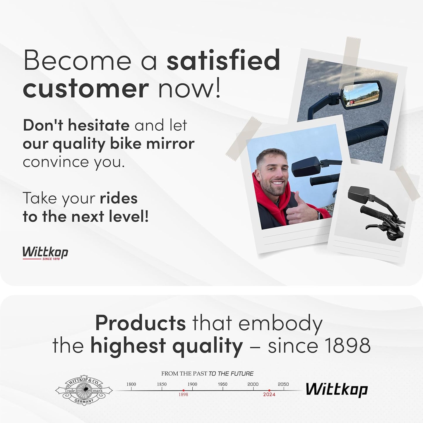 WITTKOP Bike Mirror - Large HD Field of Vision | 360° Rotatable & Foldable | Durable eBike Accessory