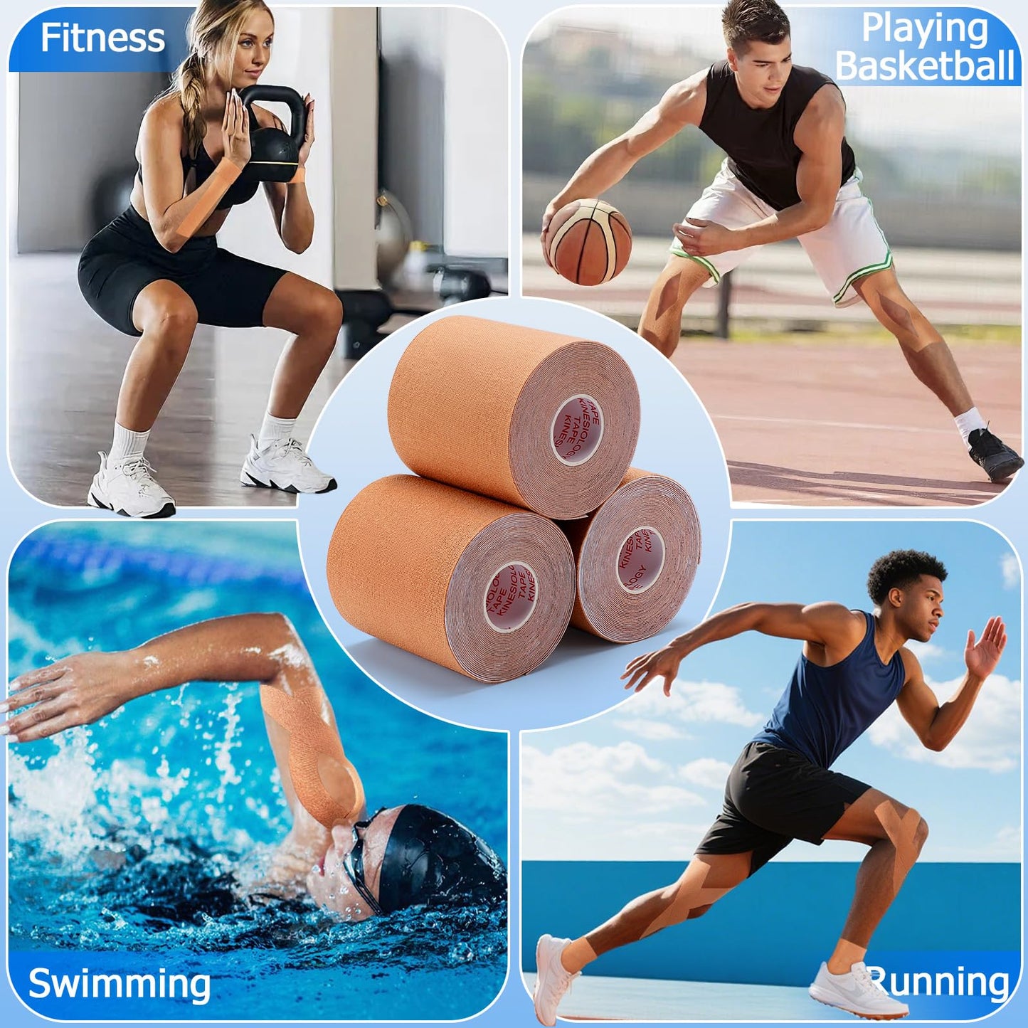 Gsbomzap 3 Rolls Kinesiology Tape, Waterproof, 3in x 5.5yd, Beige